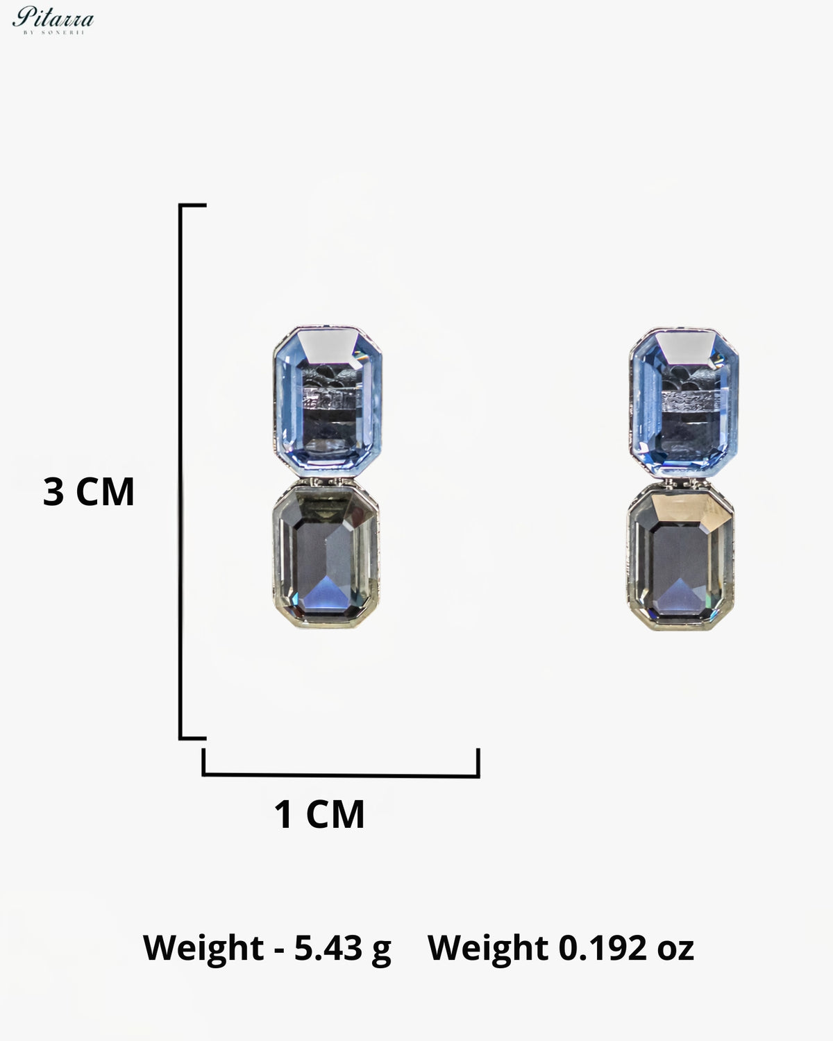 Blue and Smoky Grey Emerald-Cut Crystal Drop Earrings