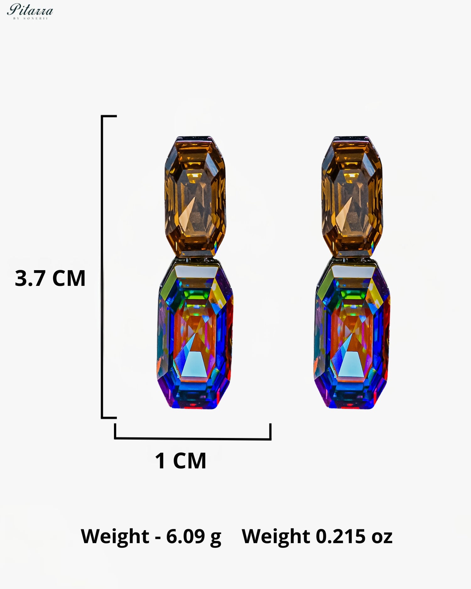 Amber and Multicolor Emerald Cut Crystal Drop Earrings
