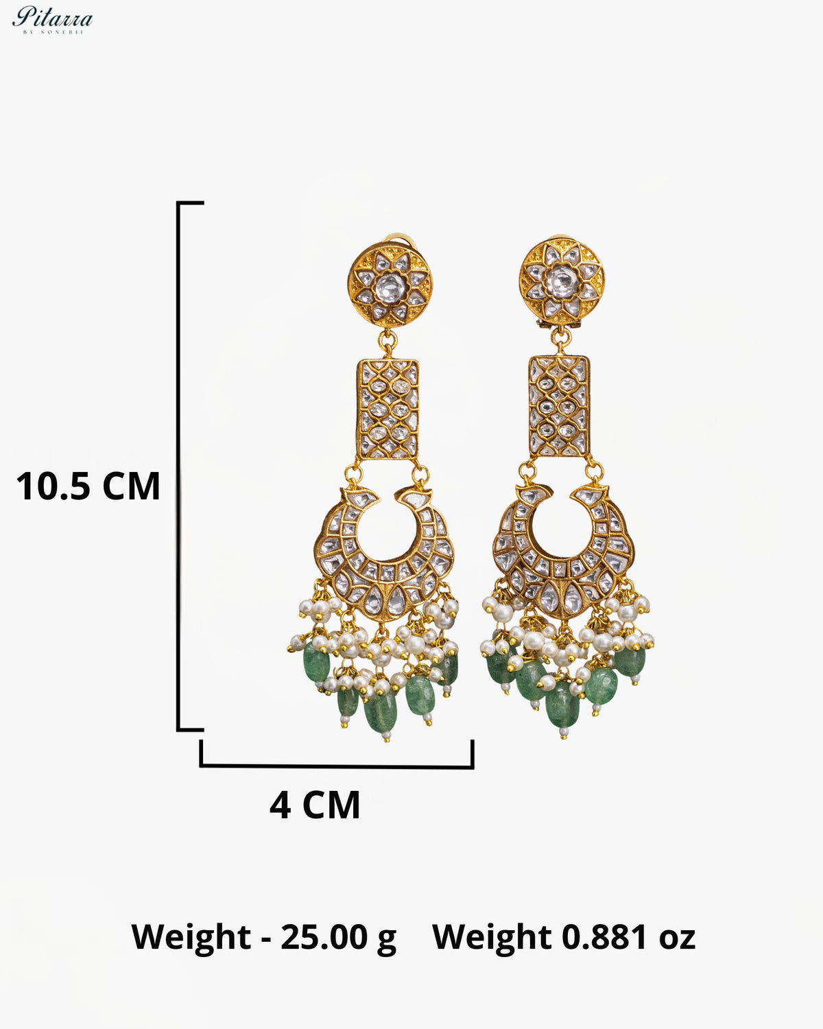 Green Pearl Kundan Long Drop Earrings