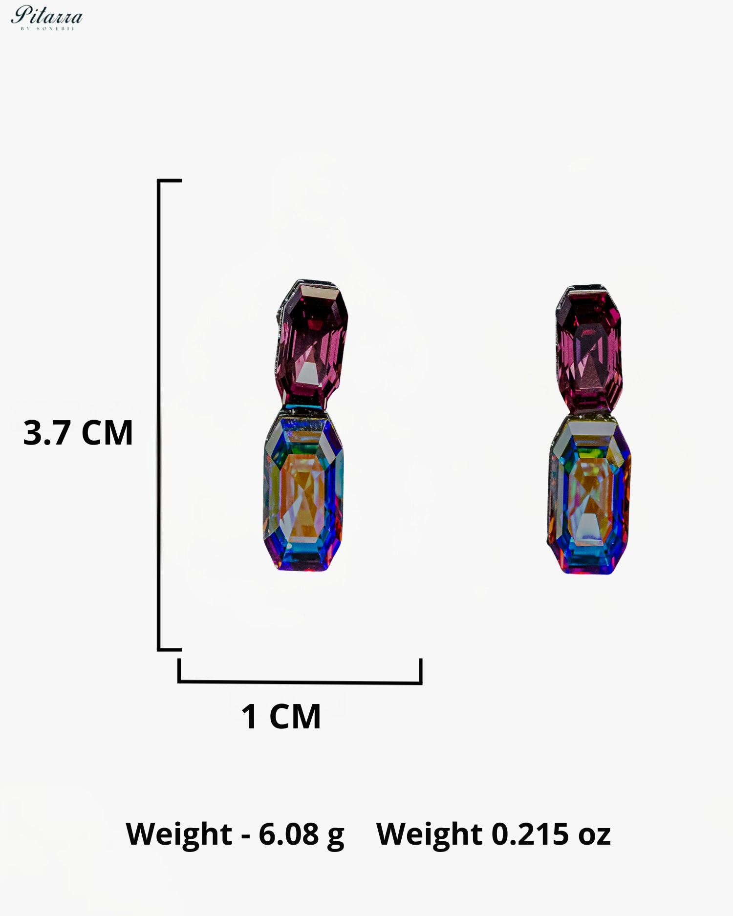 Burgundy and Multicolor Emerald Cut Crystal Drop Earrings