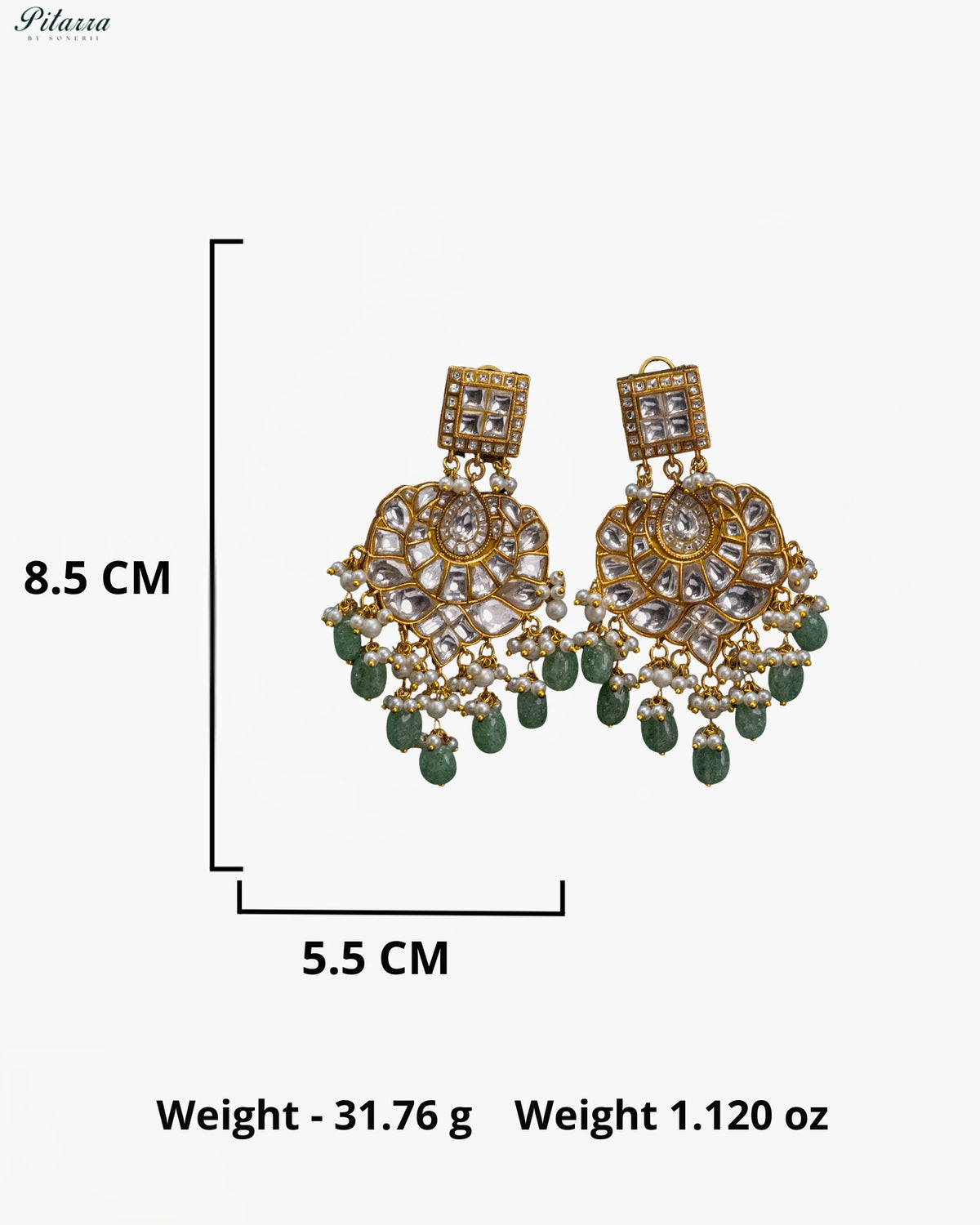 Green Pearl Kundan Chandbali Drop Earrings