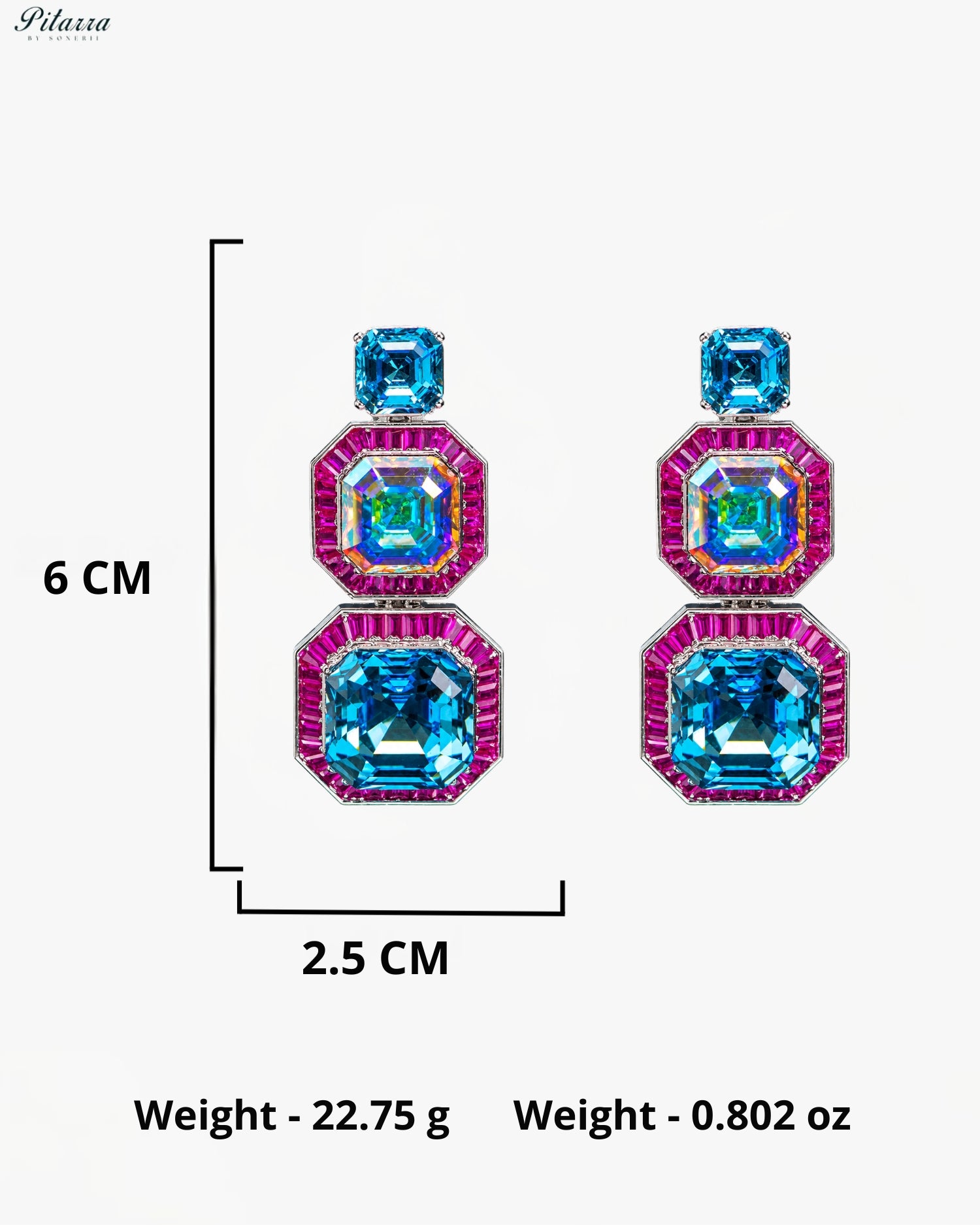 Blue and Pink Crystal Geometric Statement Earrings