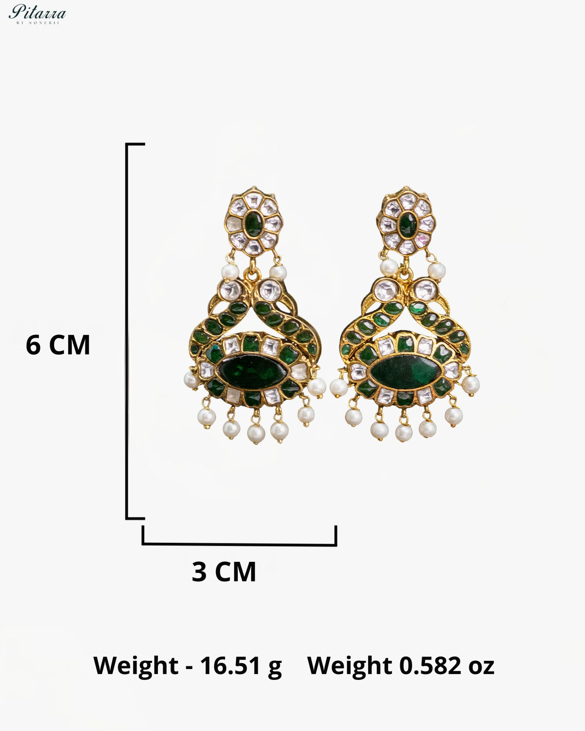 Emerald Green Pearl Kundan Drop Earrings