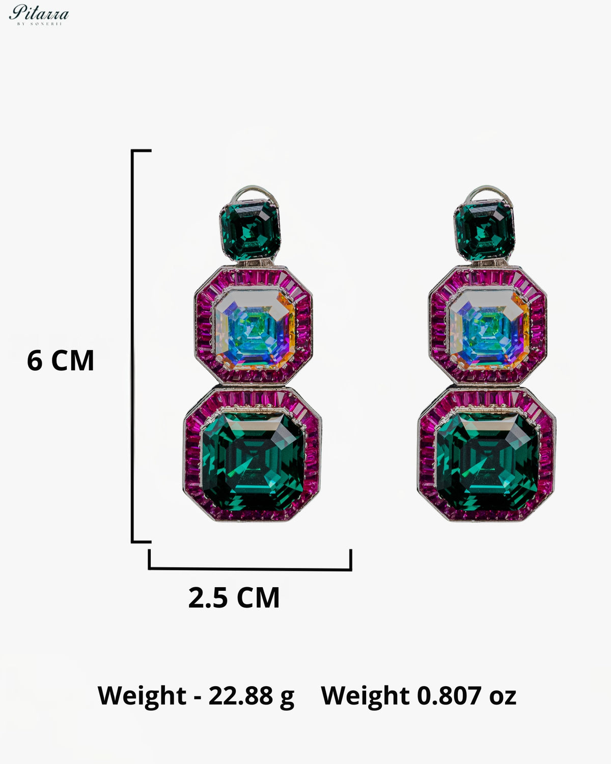 Green and Multicolor Crystal Geometric Statement Earrings