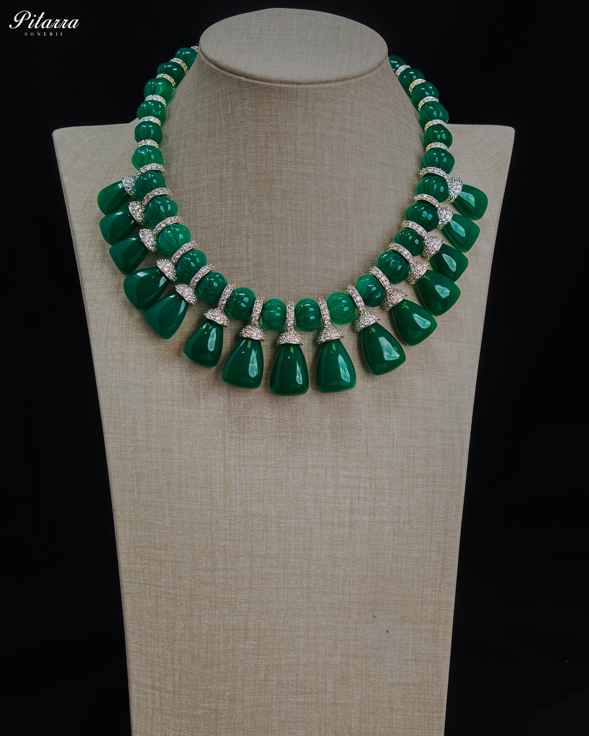 Dark Green Crystal Beaded Necklace Set with Earrings