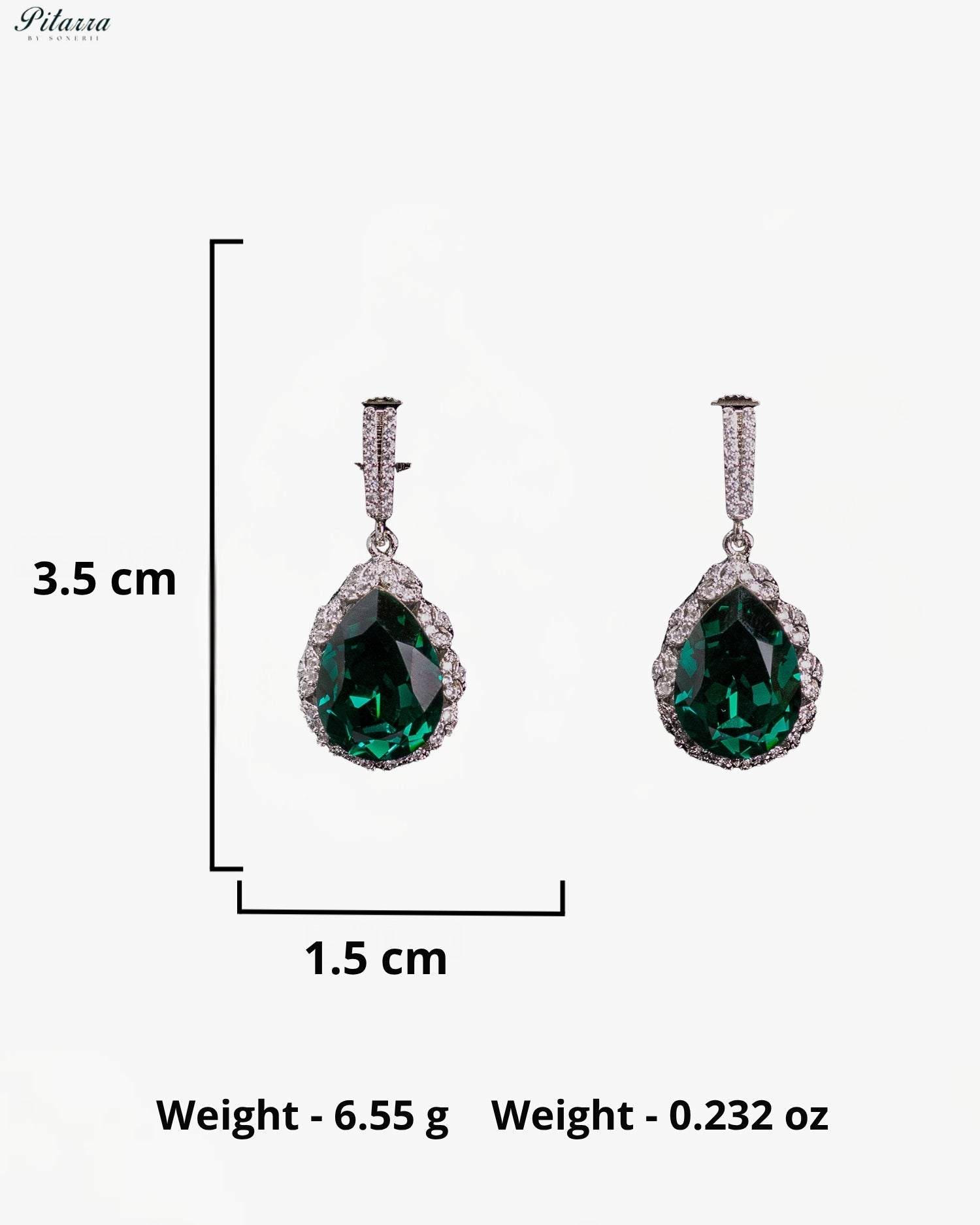 Deep Emerald Green Pear-Cut Crystal Halo Drop Earrings