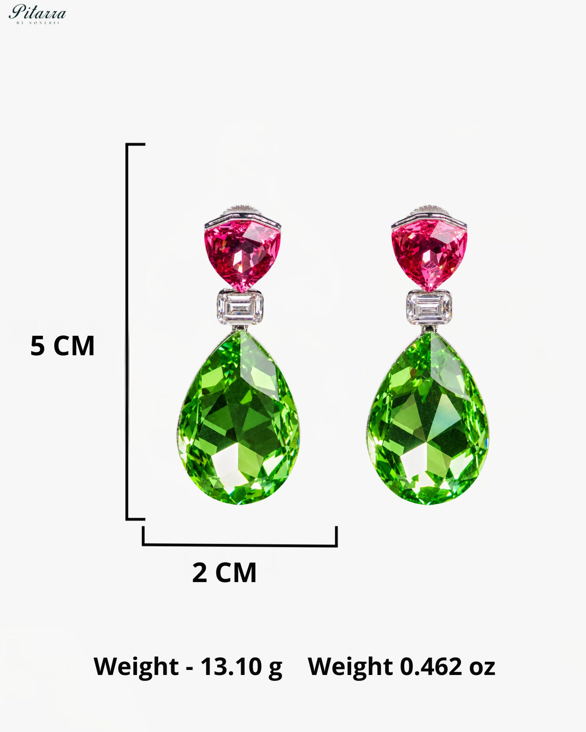 Green and Pink Crystal Pear Drop Earrings