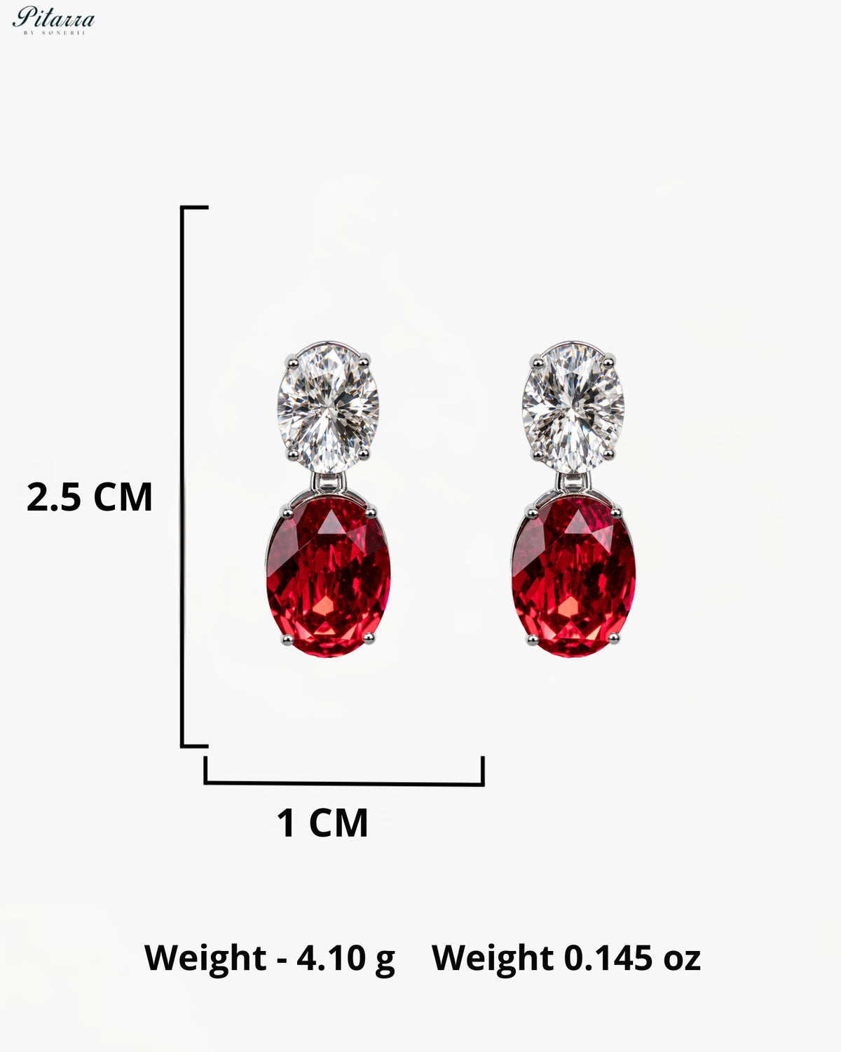 Ruby Red and White Crystal Oval Drop Earrings