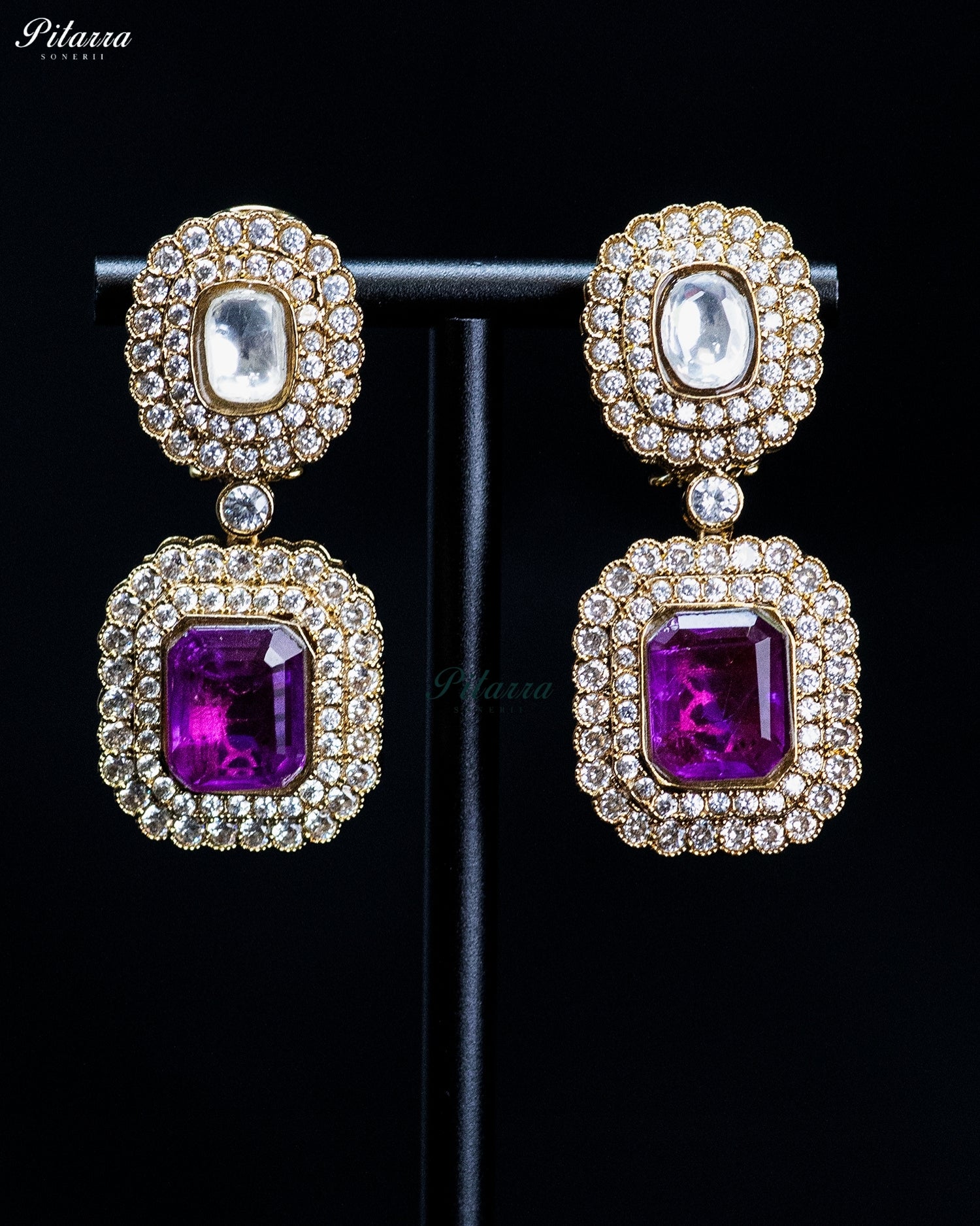 Purple Square Kundan Necklace Set