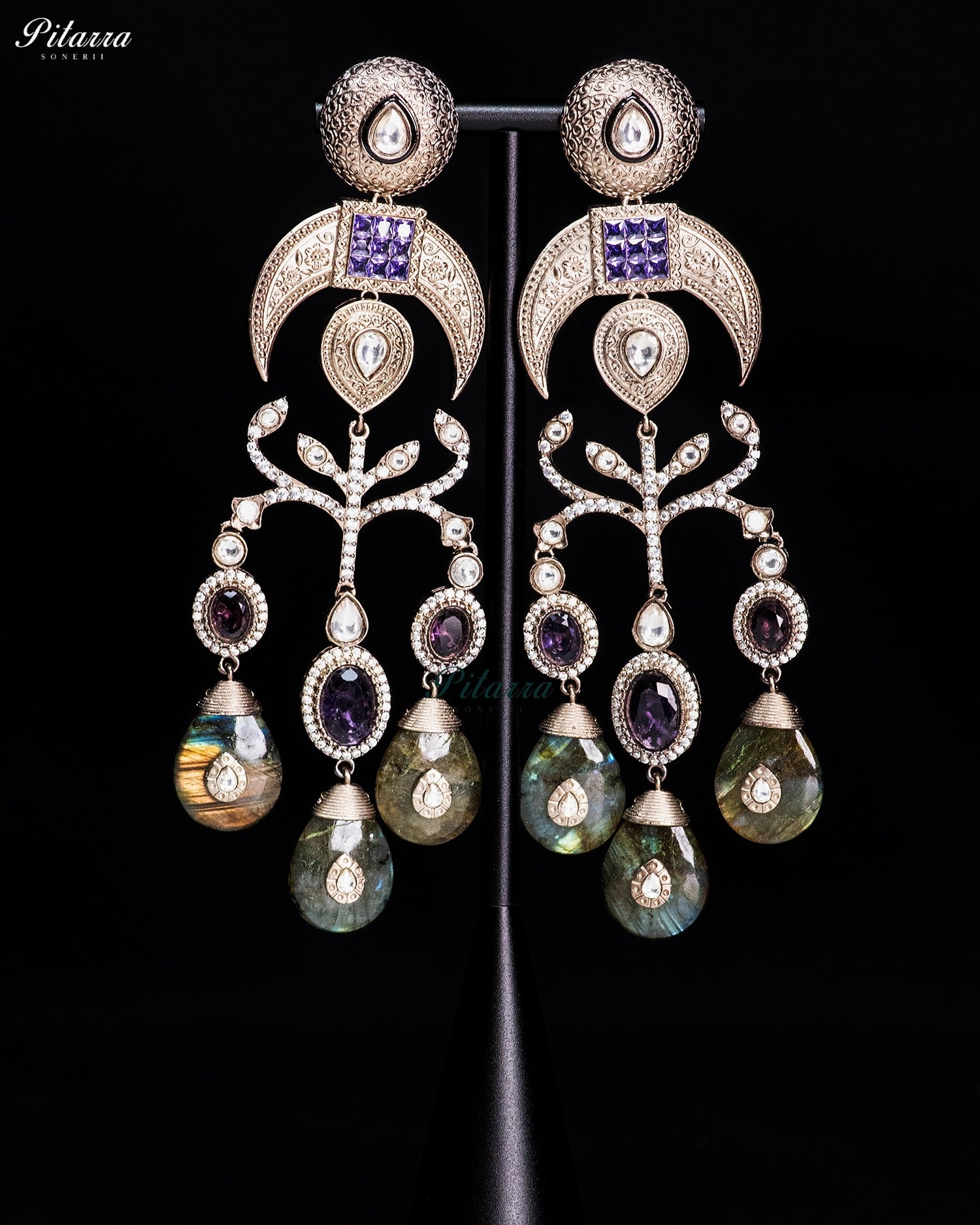 Purple Crystal Statement Chandbali Earrings