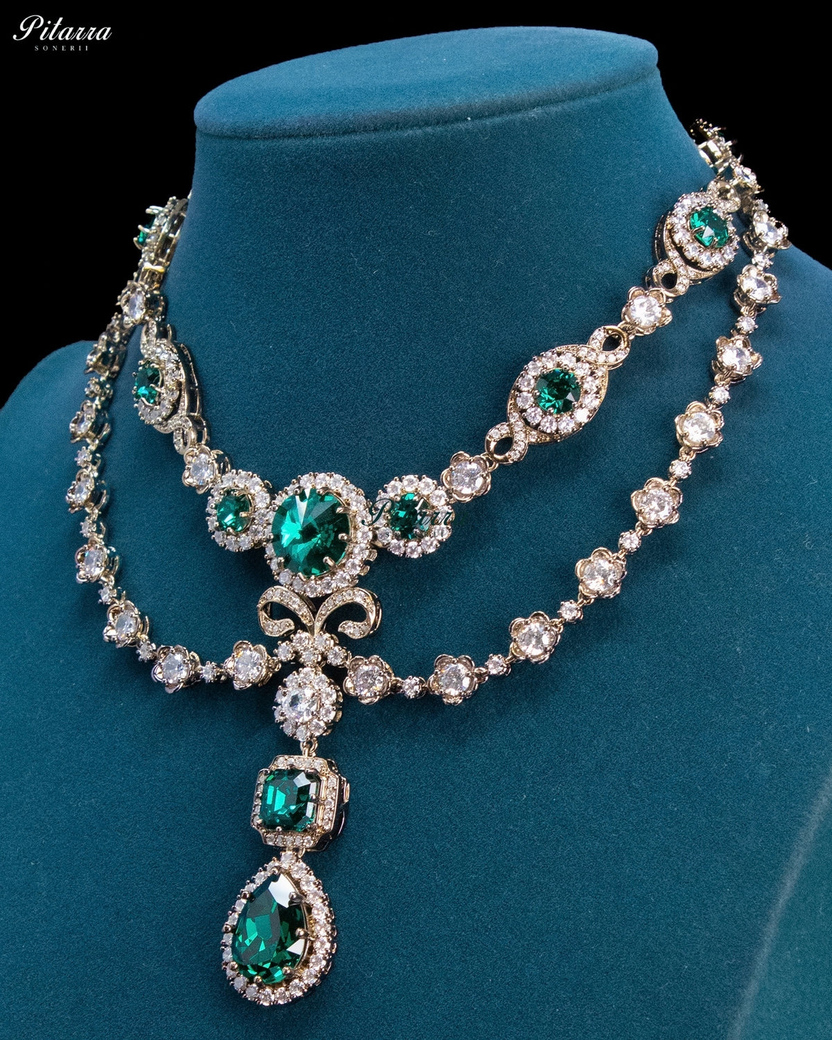 Emerald Green Double-Layer Teardrop Statement Necklace Set