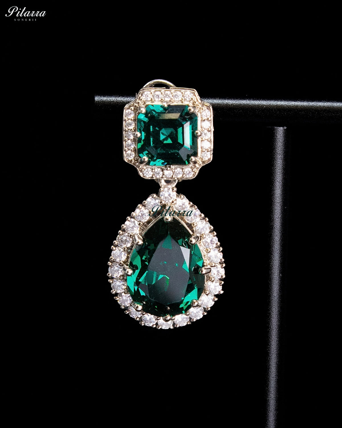 Emerald Green Double-Layer Teardrop Statement Necklace Set