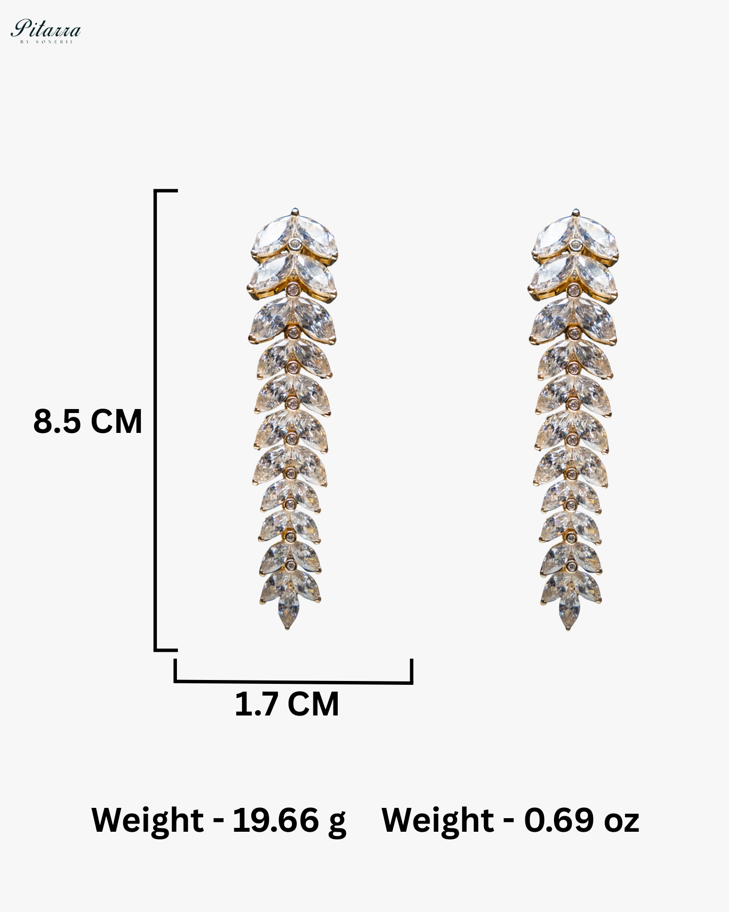 White Crystal Leaf Pattern Golden 92.5 Silver Drop Earrings