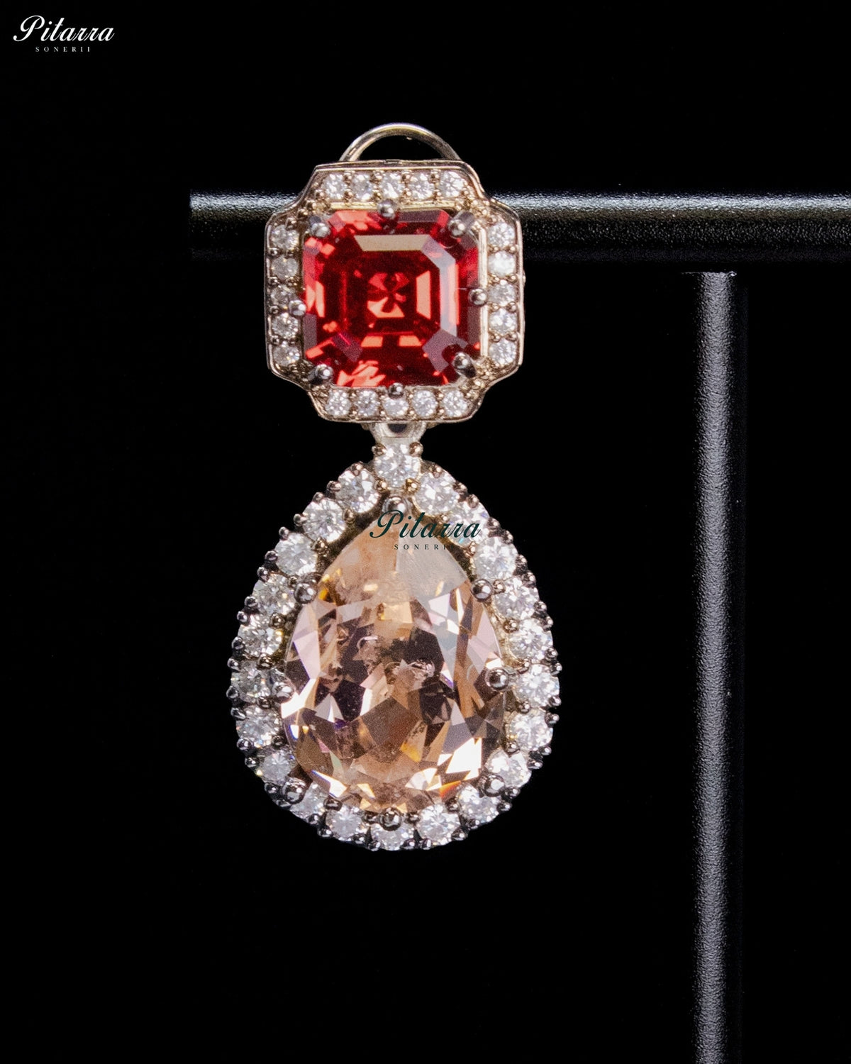 Champagne and Ruby Double-Layer Teardrop Statement Necklace Set