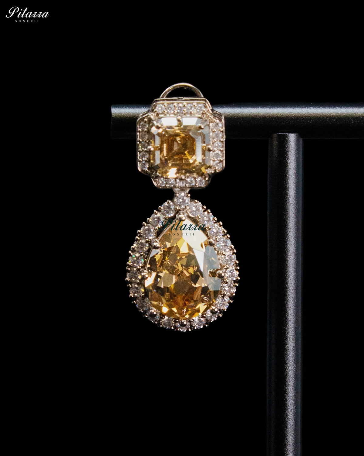 Champagne Crystal Double-Layer Teardrop Statement Necklace Set