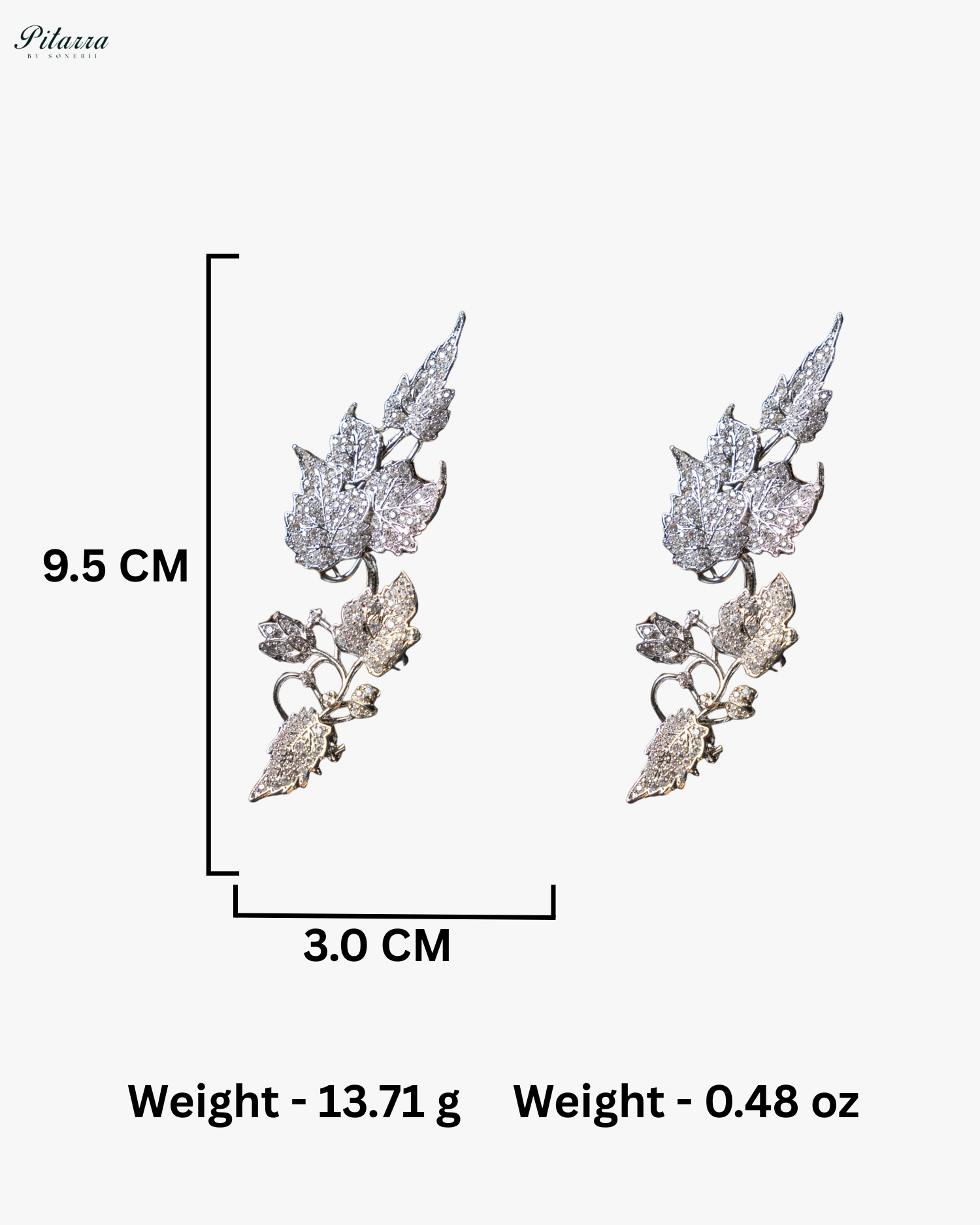 Silver Unique Leaf Shaped Crystal Earrings