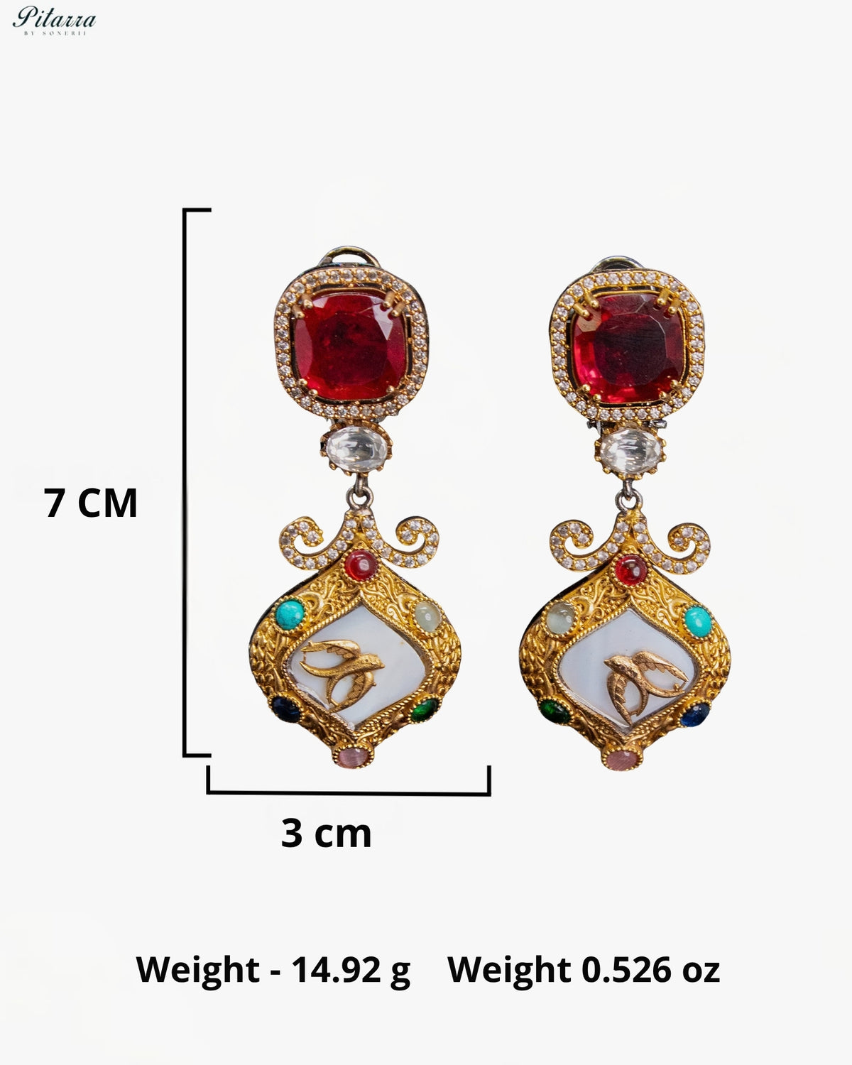 Ruby Red Crystal Kundan Style Gold Tone Ethnic Designer Dangler Earrings