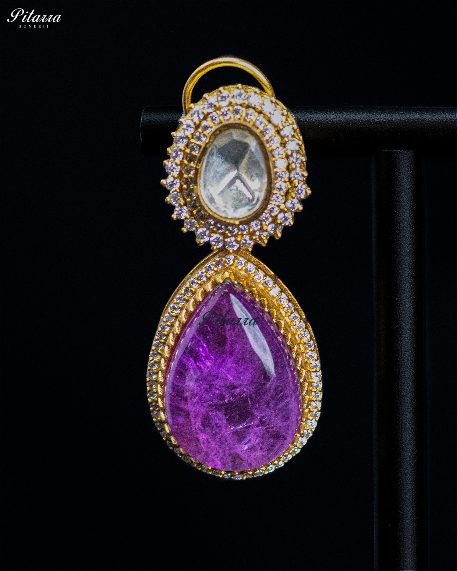 Purple Square and Teardrop Kundan Necklace Set