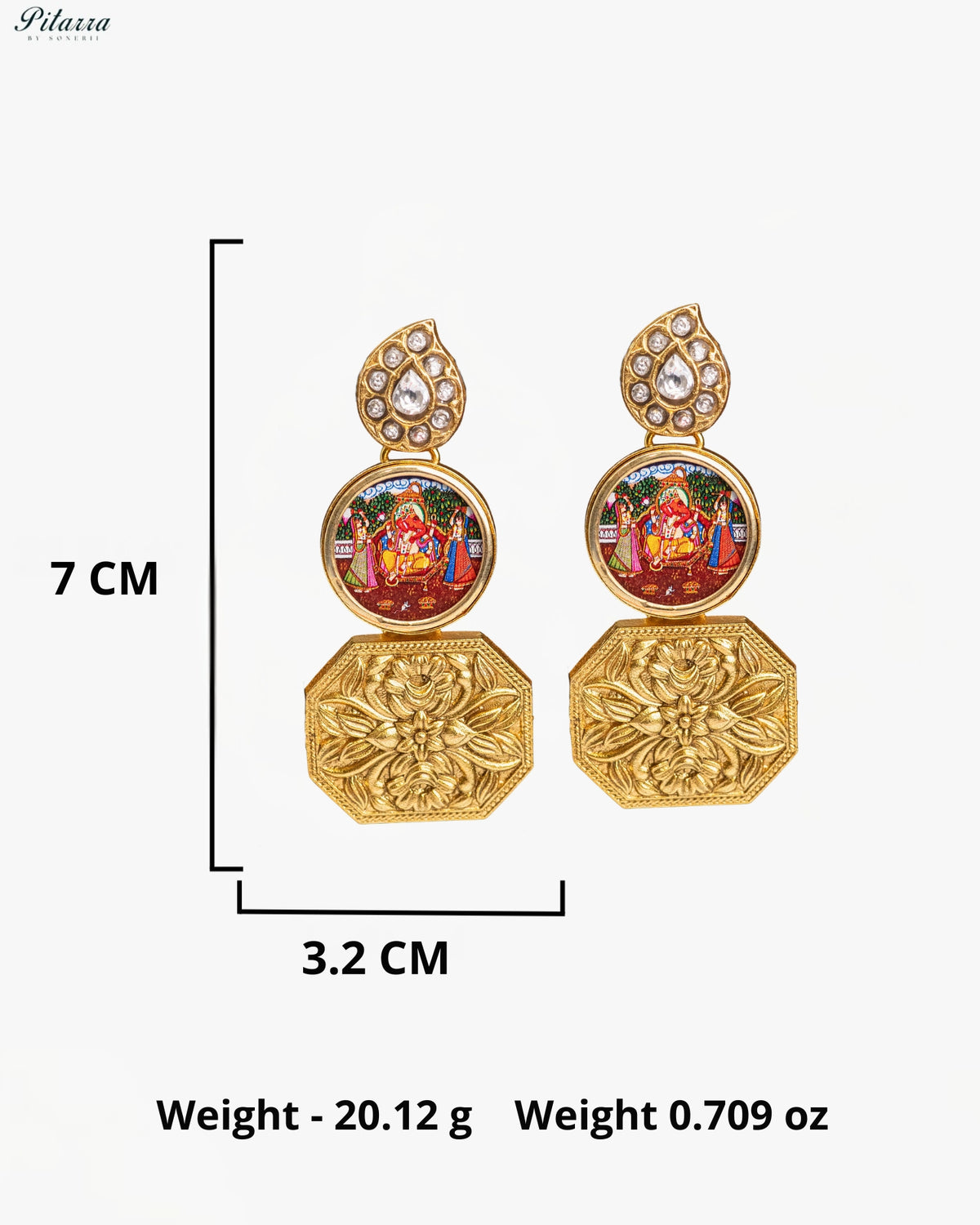 Ganesha Gold Tone Kundan Earrings