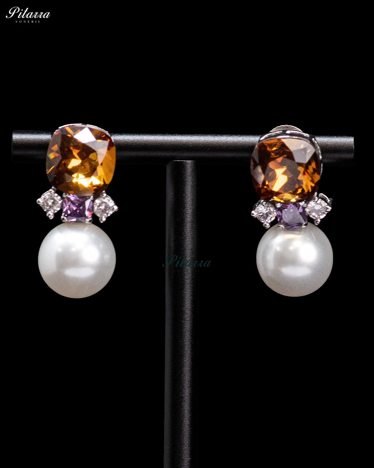 Amber Crystal Pearl Drop Earrings