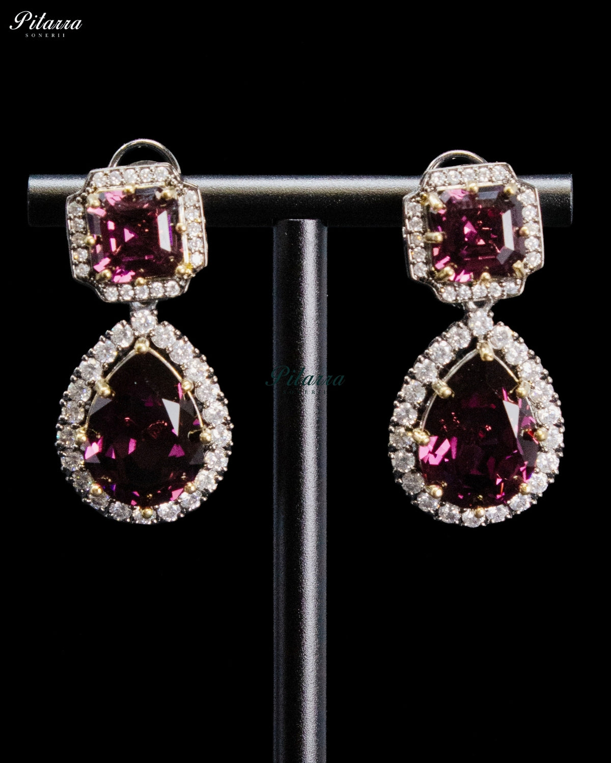 Ruby Crystal Double-Layer Teardrop Statement Necklace Set