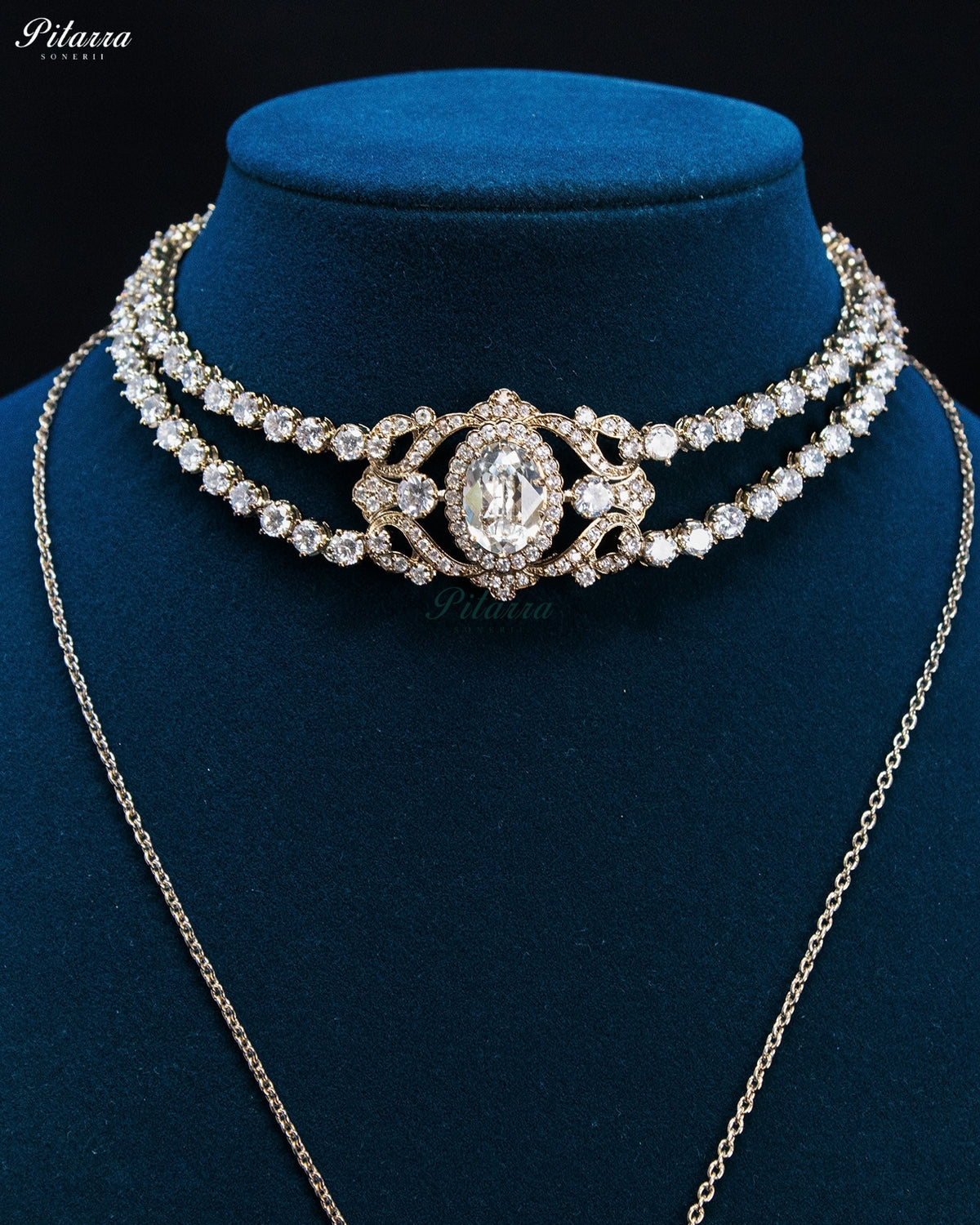 Champagne Crystal Choker and Teardrop Pendant Necklace Set
