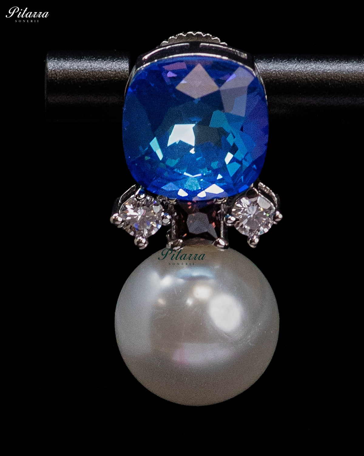Royal Blue Crystal Pearl Drop Earrings