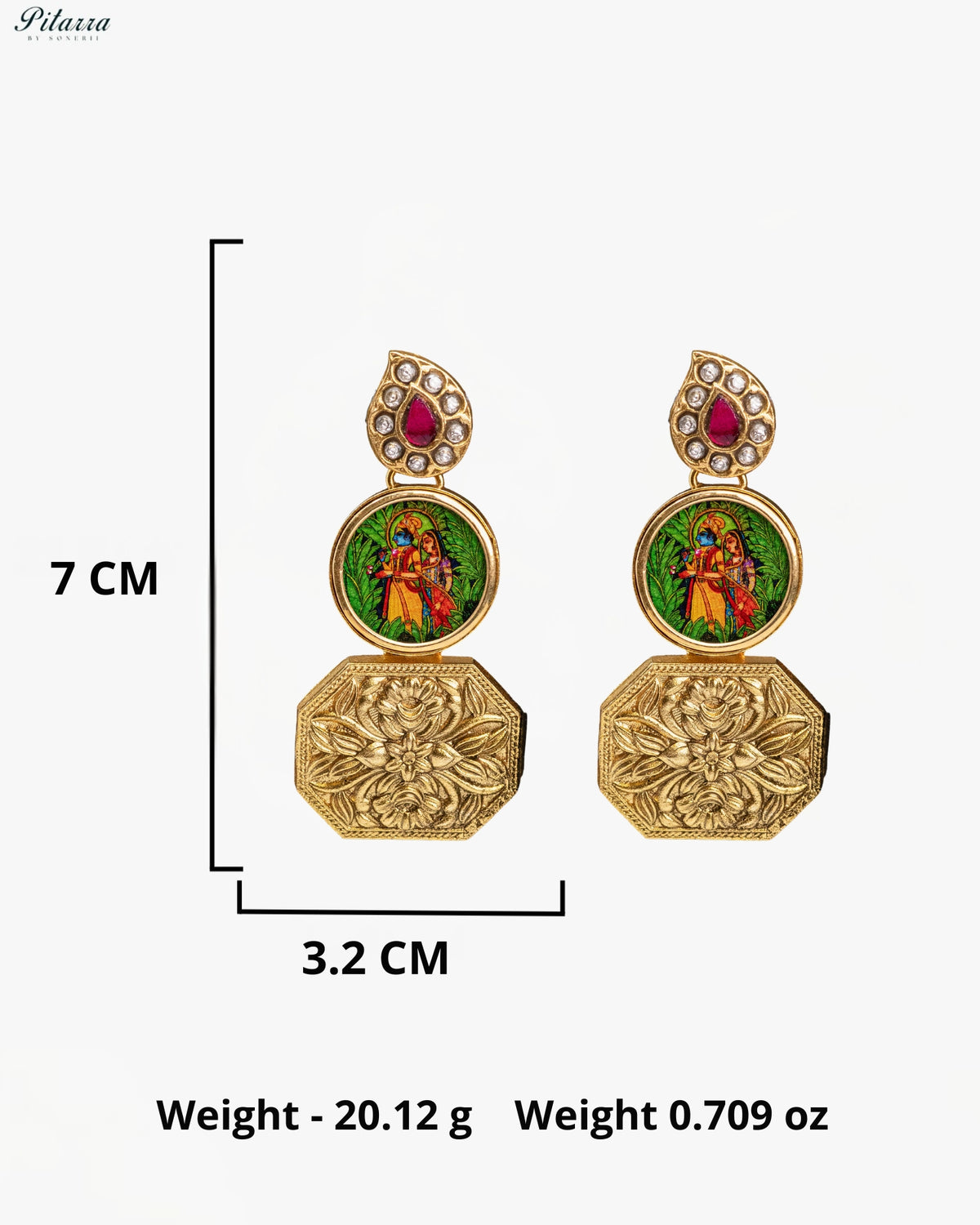 Radha Krishna Ruby Gold Tone Kundan Earrings