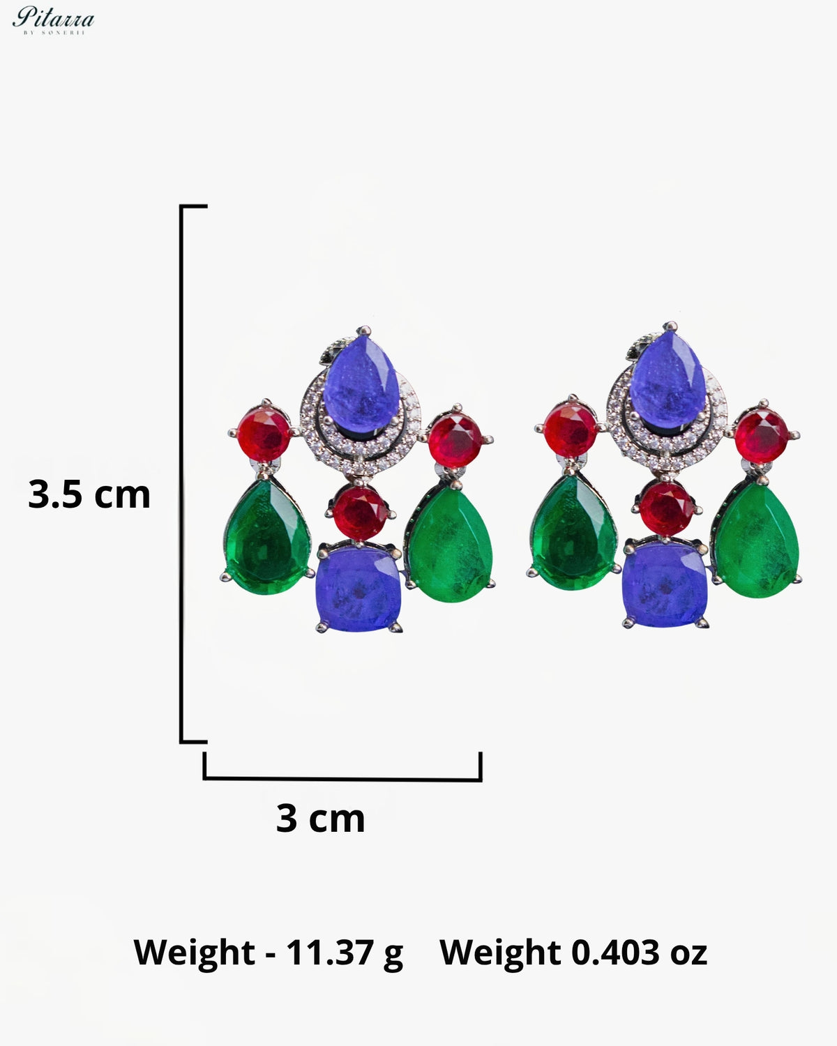Purple Green Red Crystal Silver Tone Designer Dangler Earrings