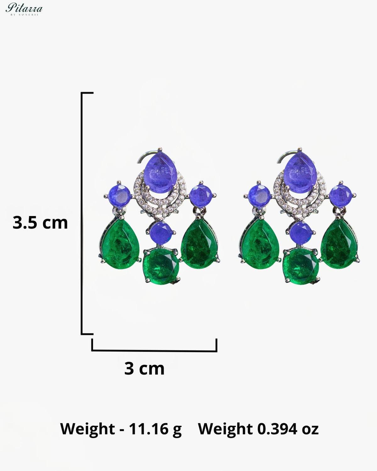 Blue Violet and Green Multicolor Crystal Dangler Earrings
