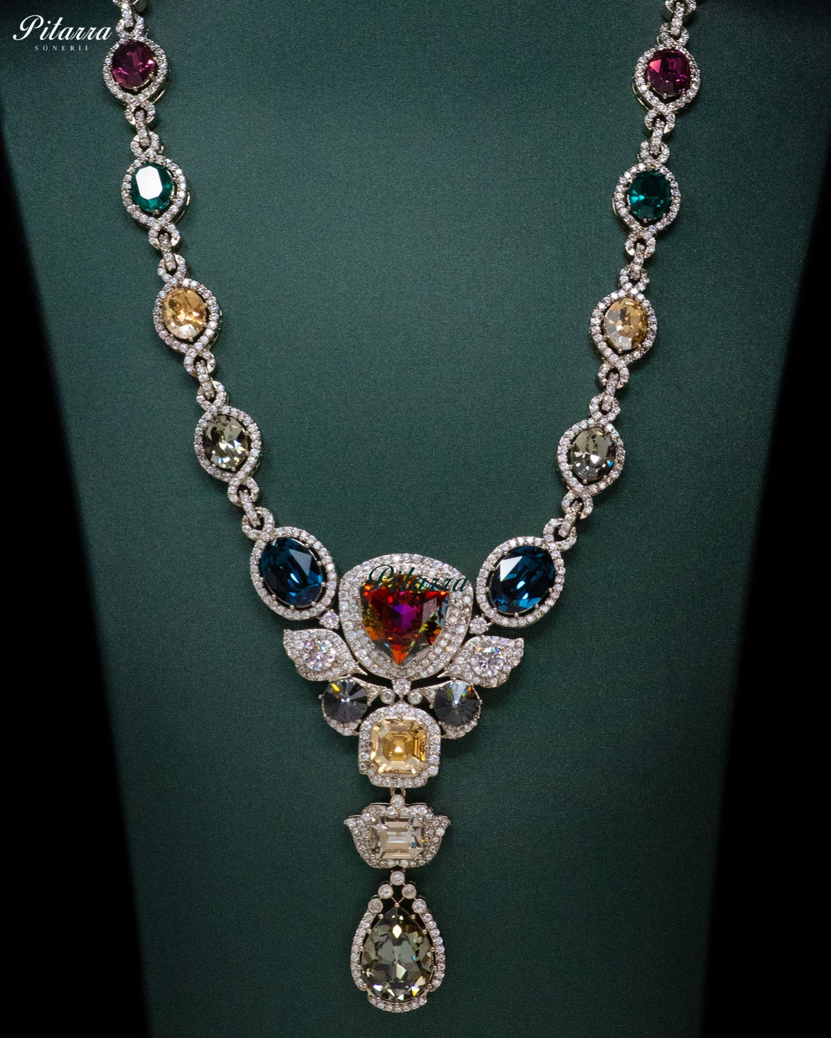 Blue Multicolor Crystal Pendant Necklace Set