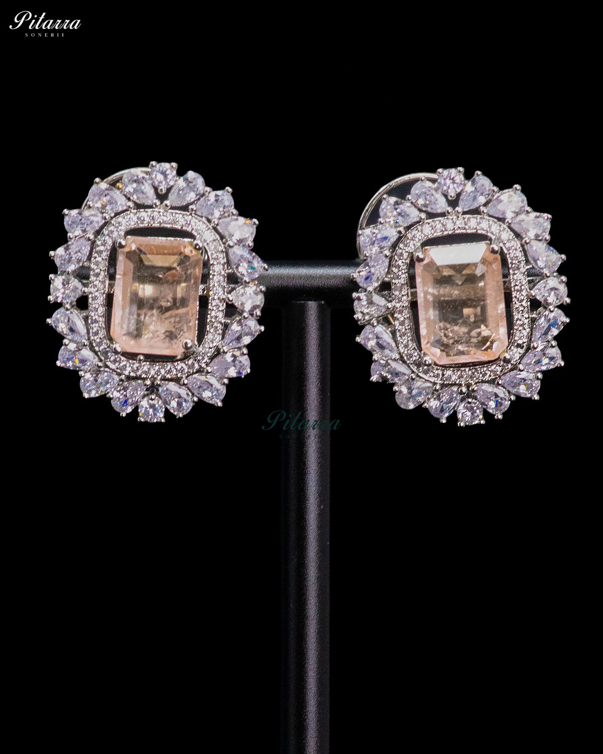 Champagne Stone Rectangular Zircon Silver Crystal Choker Necklace Set