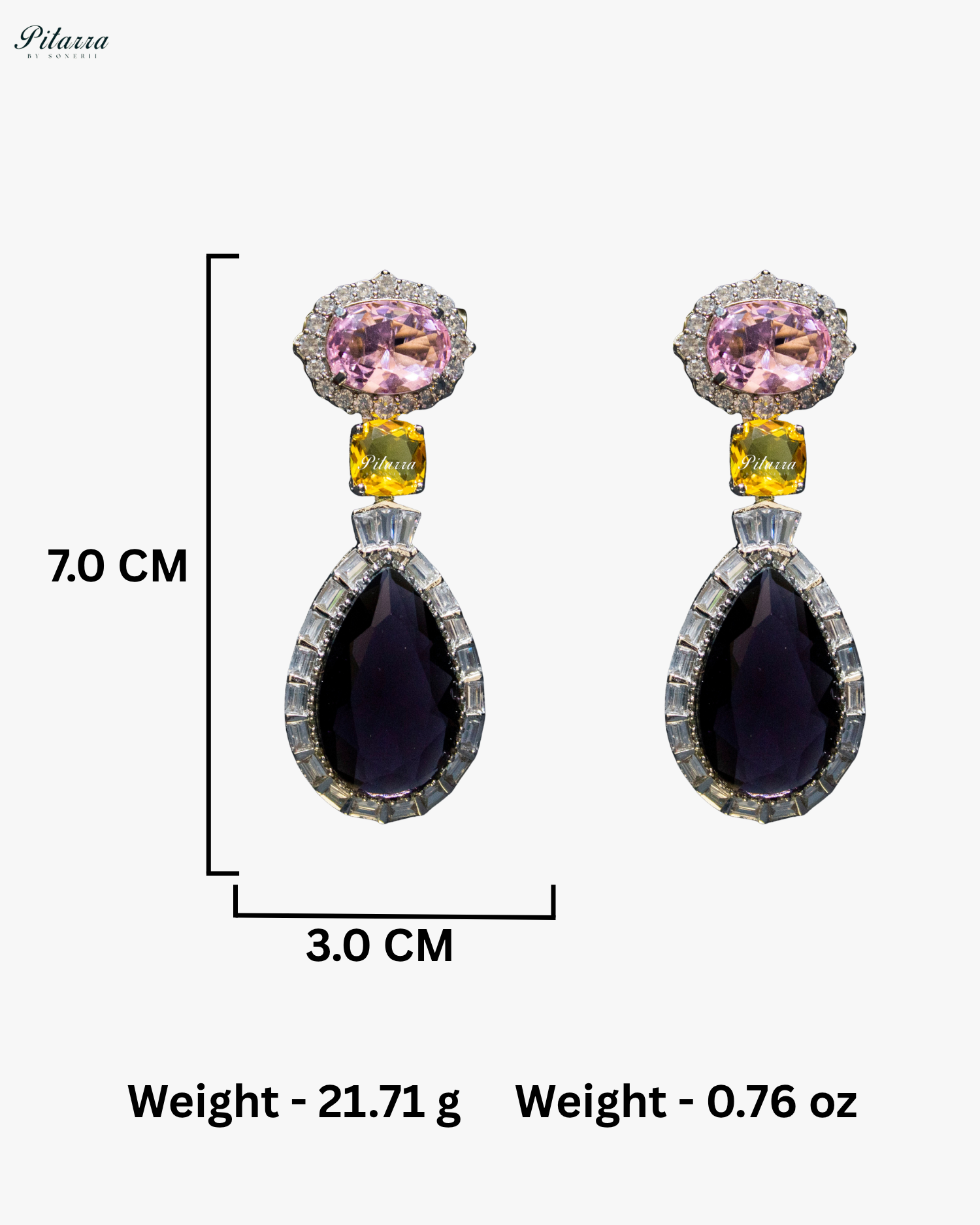 Silver Finish Navy Blue Drop Zircon Earrings
