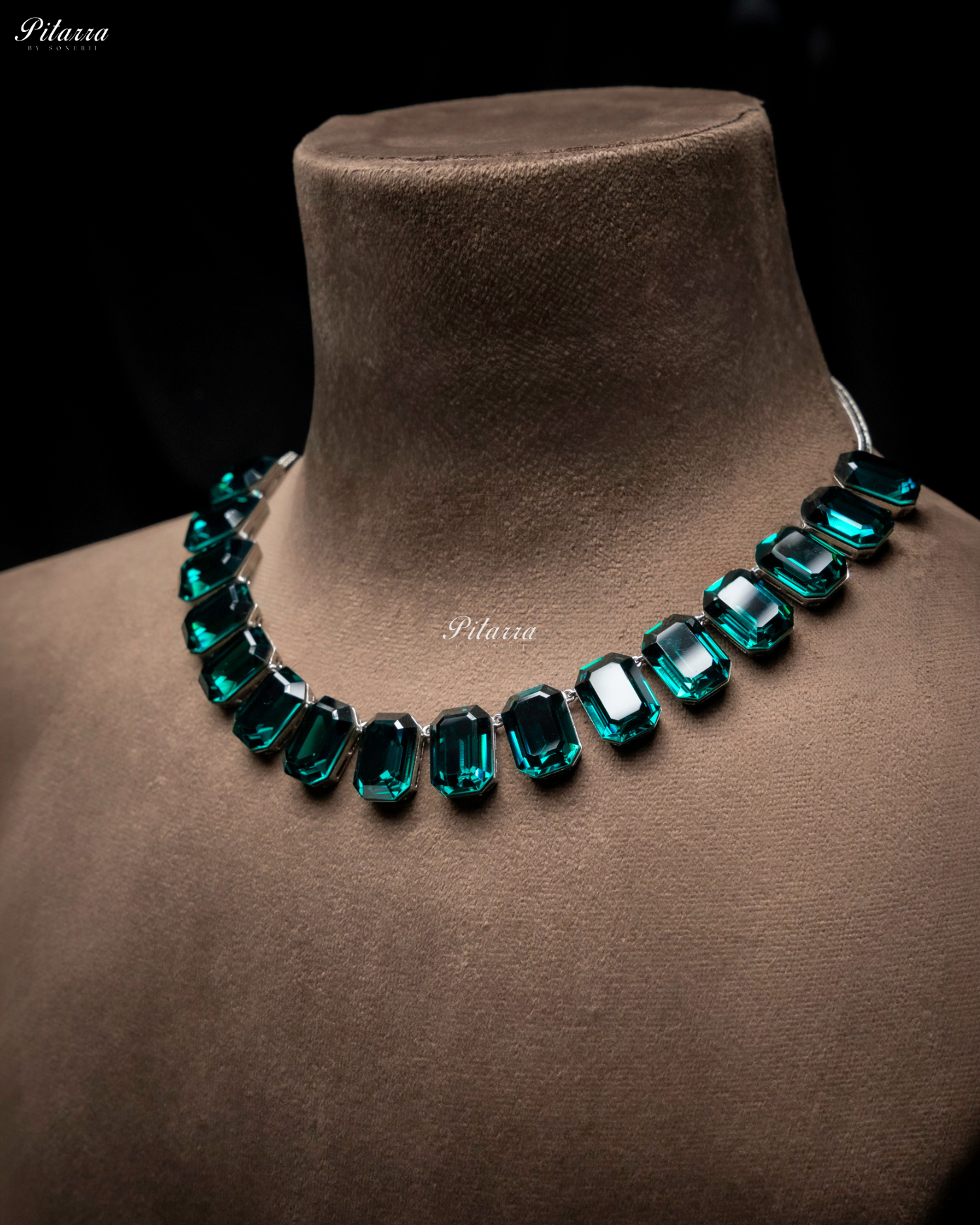 Octagon Cut Emerald Oversized Crystal Statement Necklace Set