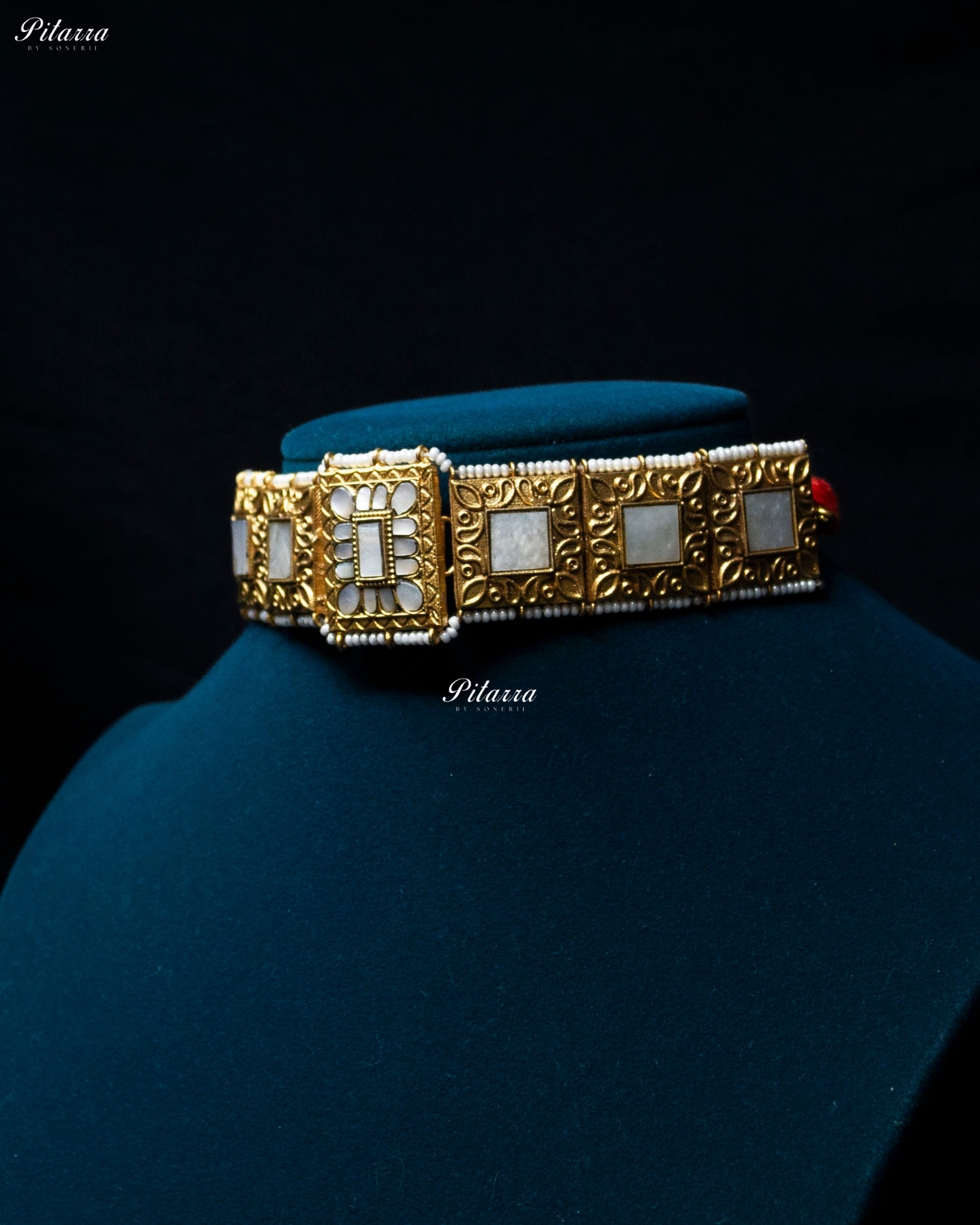 Square MOP Golden Tone Kundan Choker Set