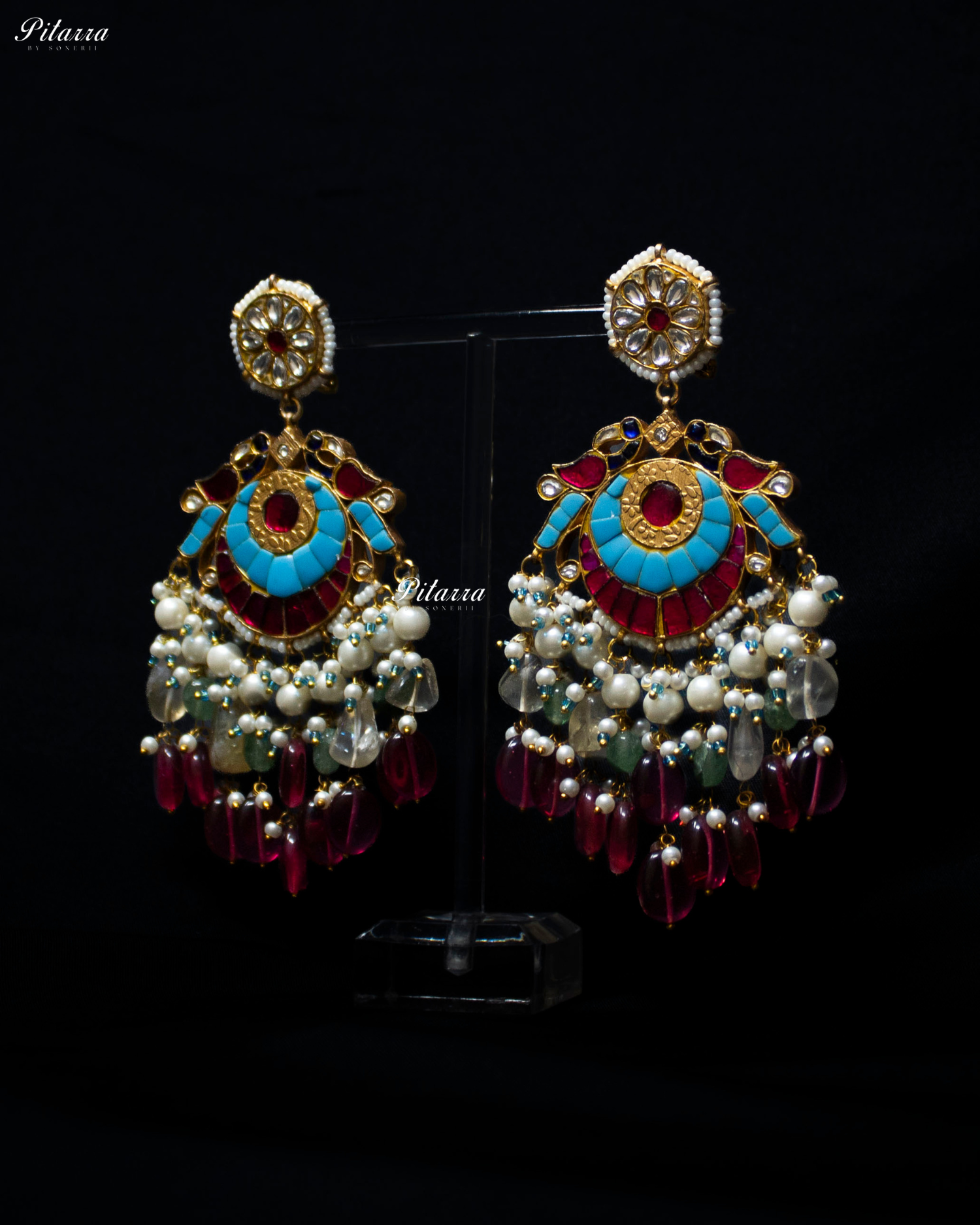 Multicolor Bird Pink Pearls Kundan Dangle Earrings