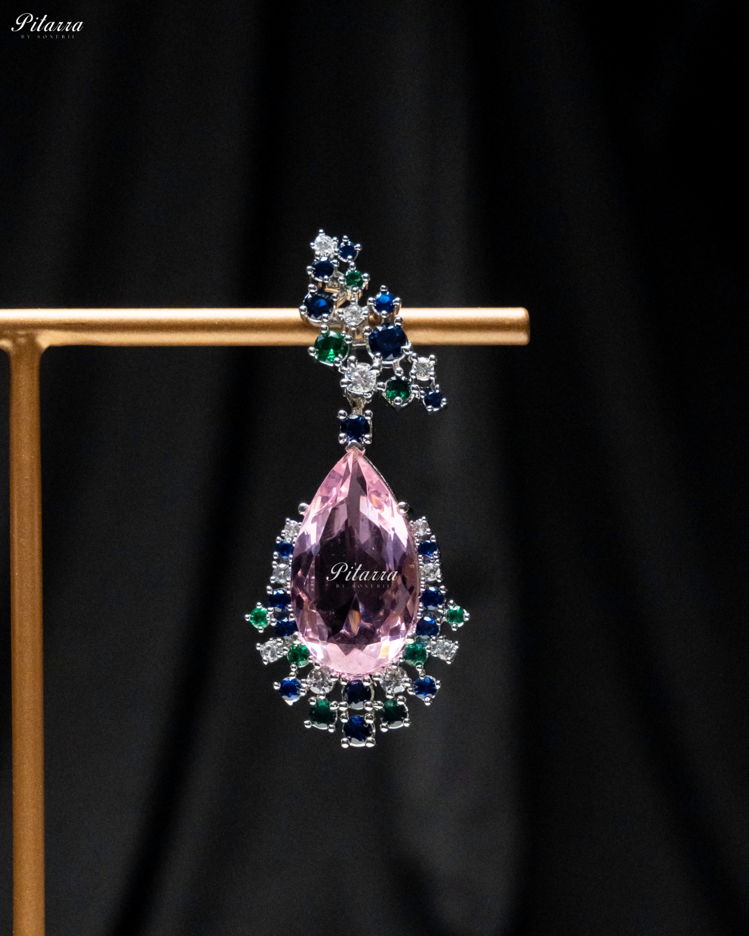 Pink Stone Sparkling Sliver Line Crystal Earrings