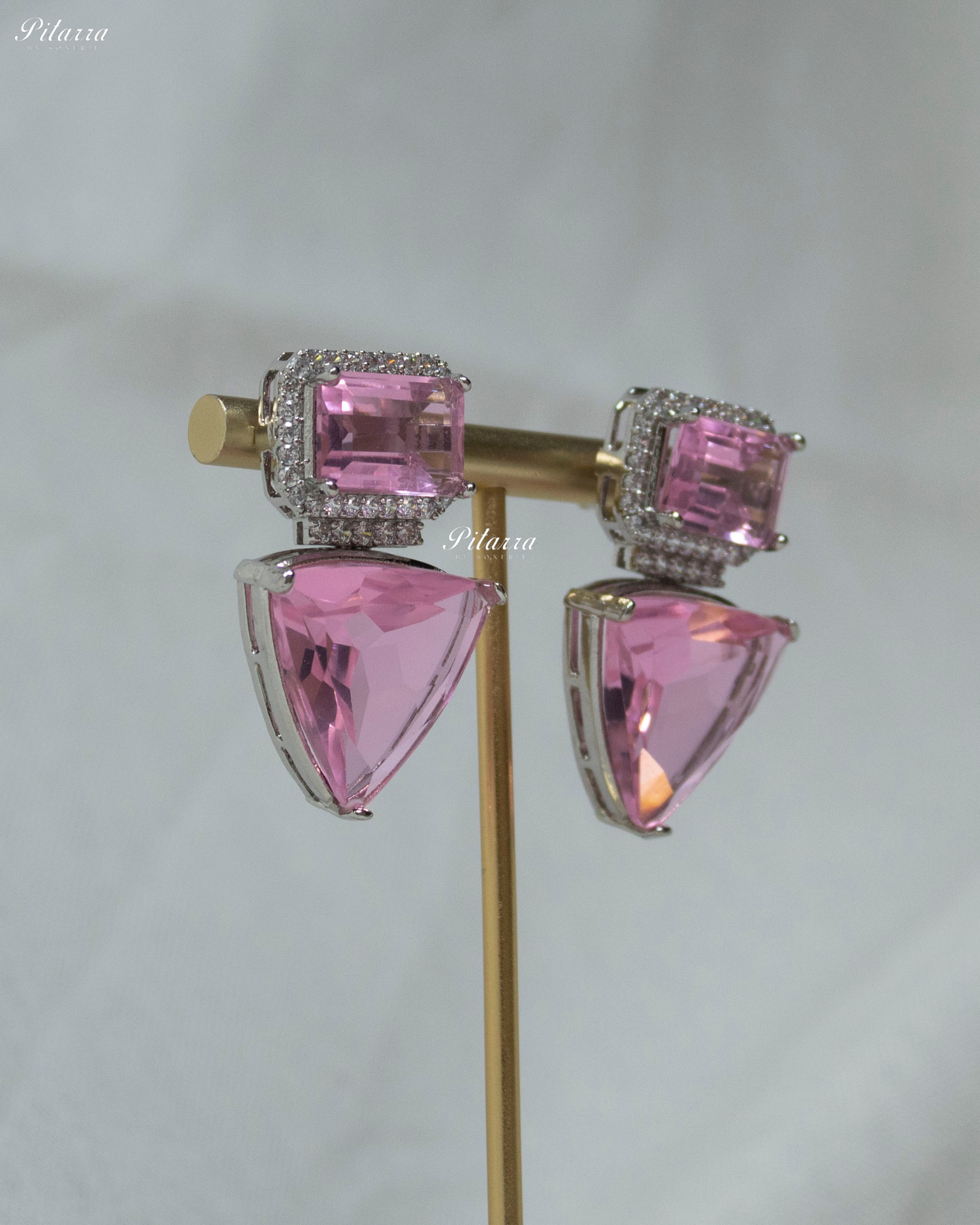 Pink Stones Crystal Studded Dangler Earrings