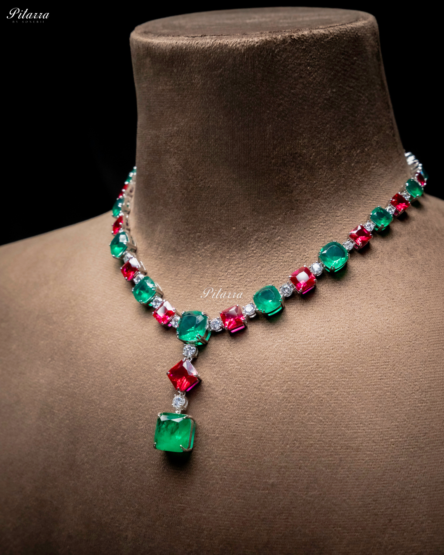 Pink and Emerald Magnifica 92.5 Silver Necklace Set