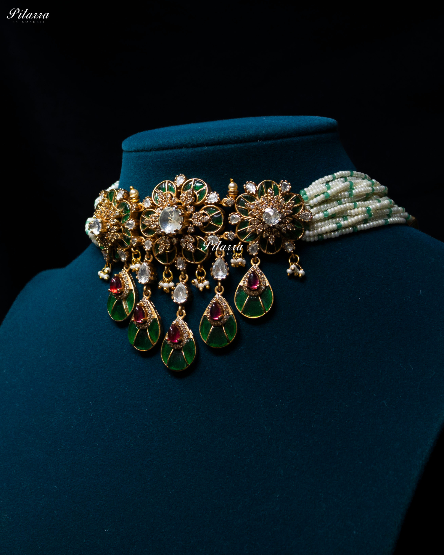 Emerald Luxury Meenakari Polki choker Necklace Set