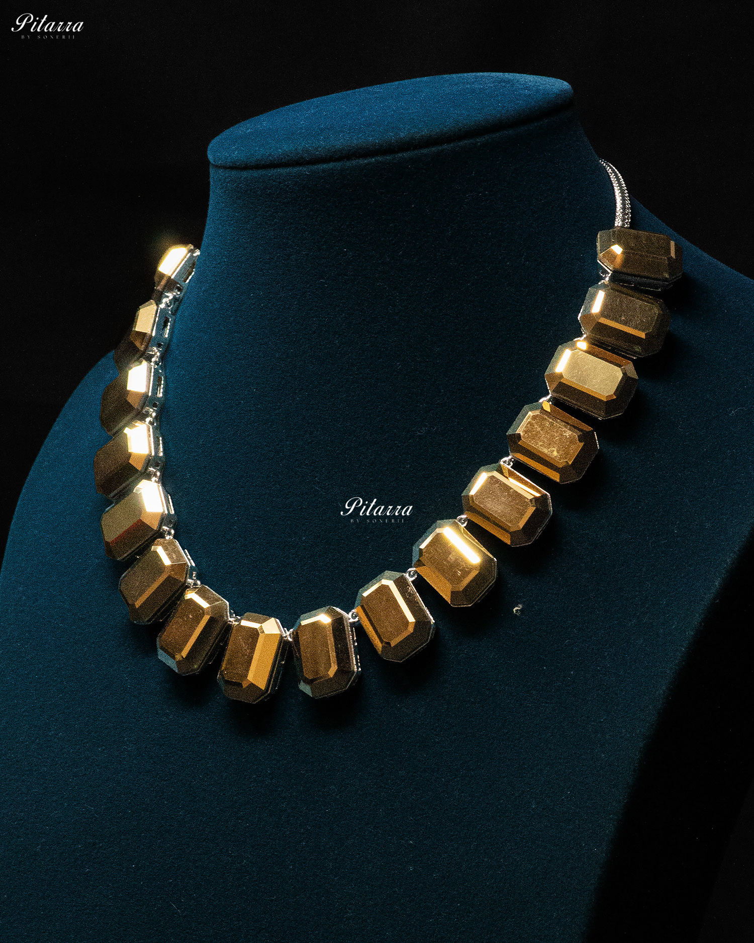 Octagon Cut Golden Oversized Crystal Statement Necklace