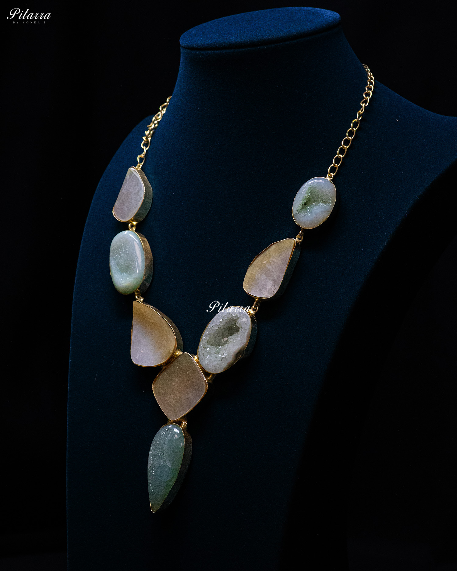 Green Drop Sculptural Stone Long Statement Necklace Set