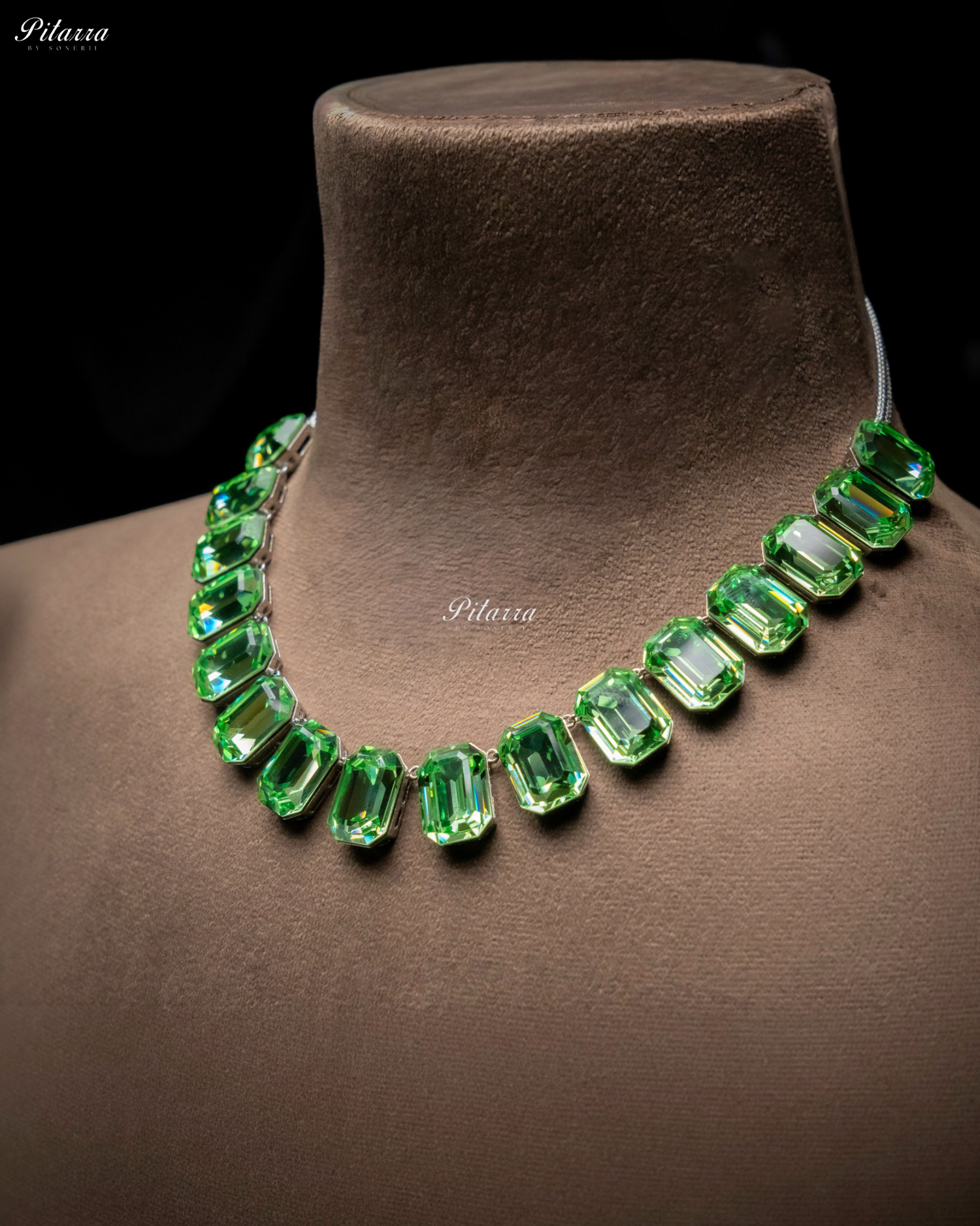 Octagon Cut Green Oversized Crystal Statement Necklace