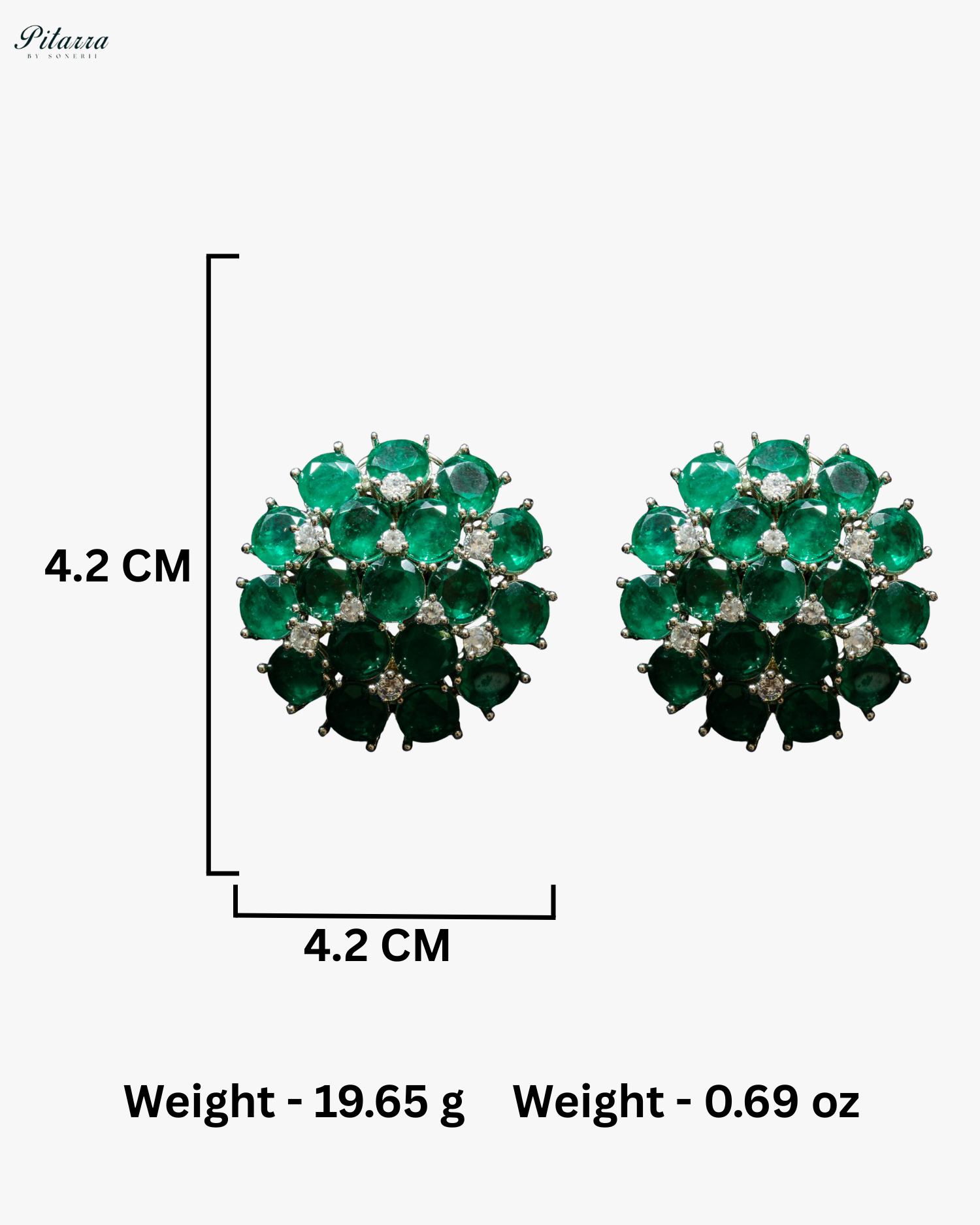 Emerald Stone Silver Crystal Stud Earrings