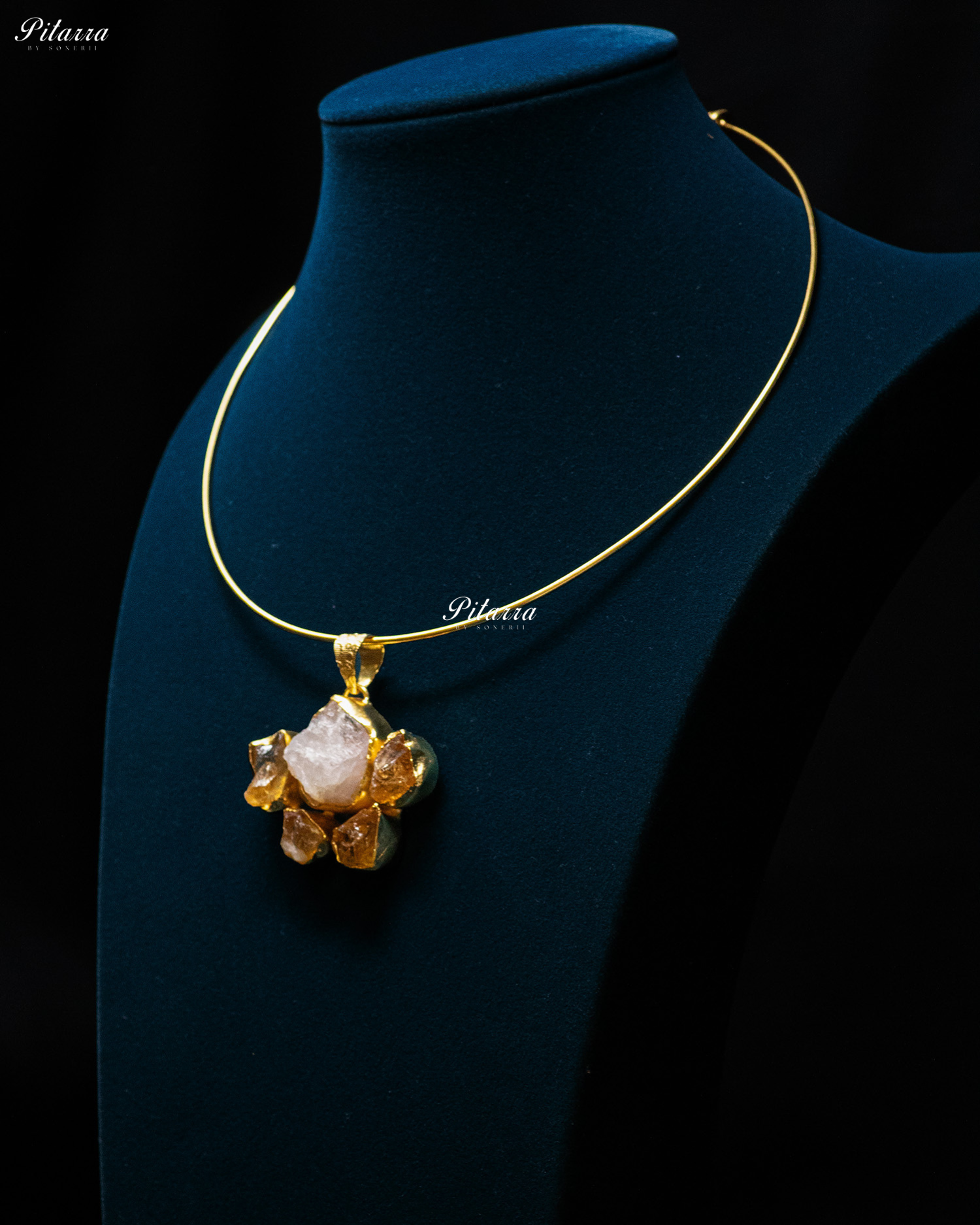 Gold Plated Milky Raw Stone Collar Pendant