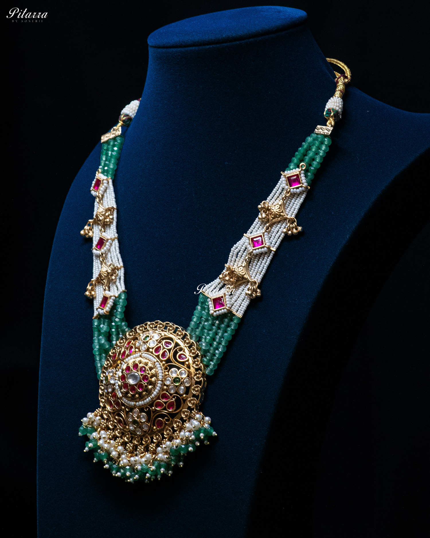Multi Colored Beads Golden Long Pendant Set