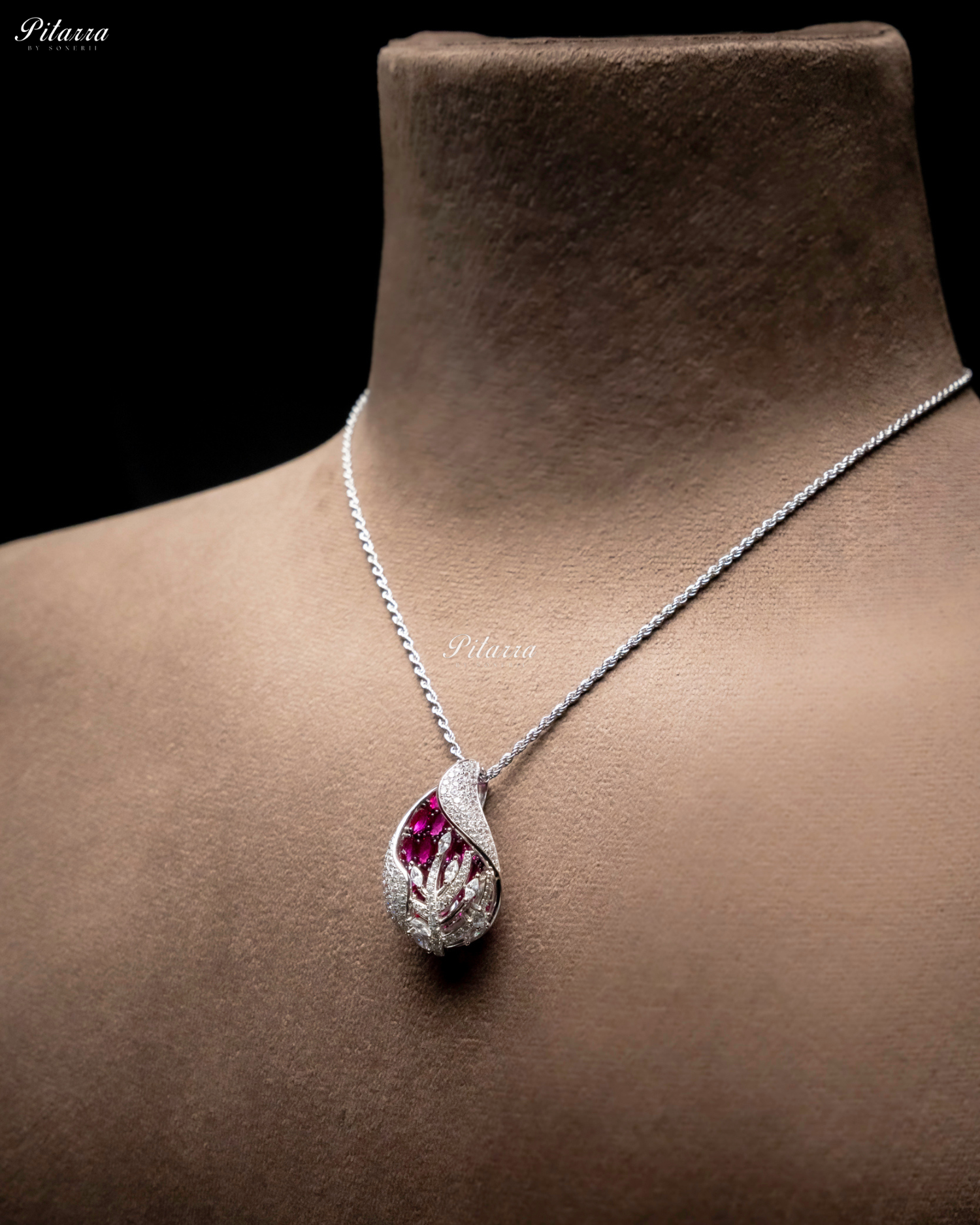 Pink Color Cubic Zirconia Chain 92.5 Silver Pendant Set