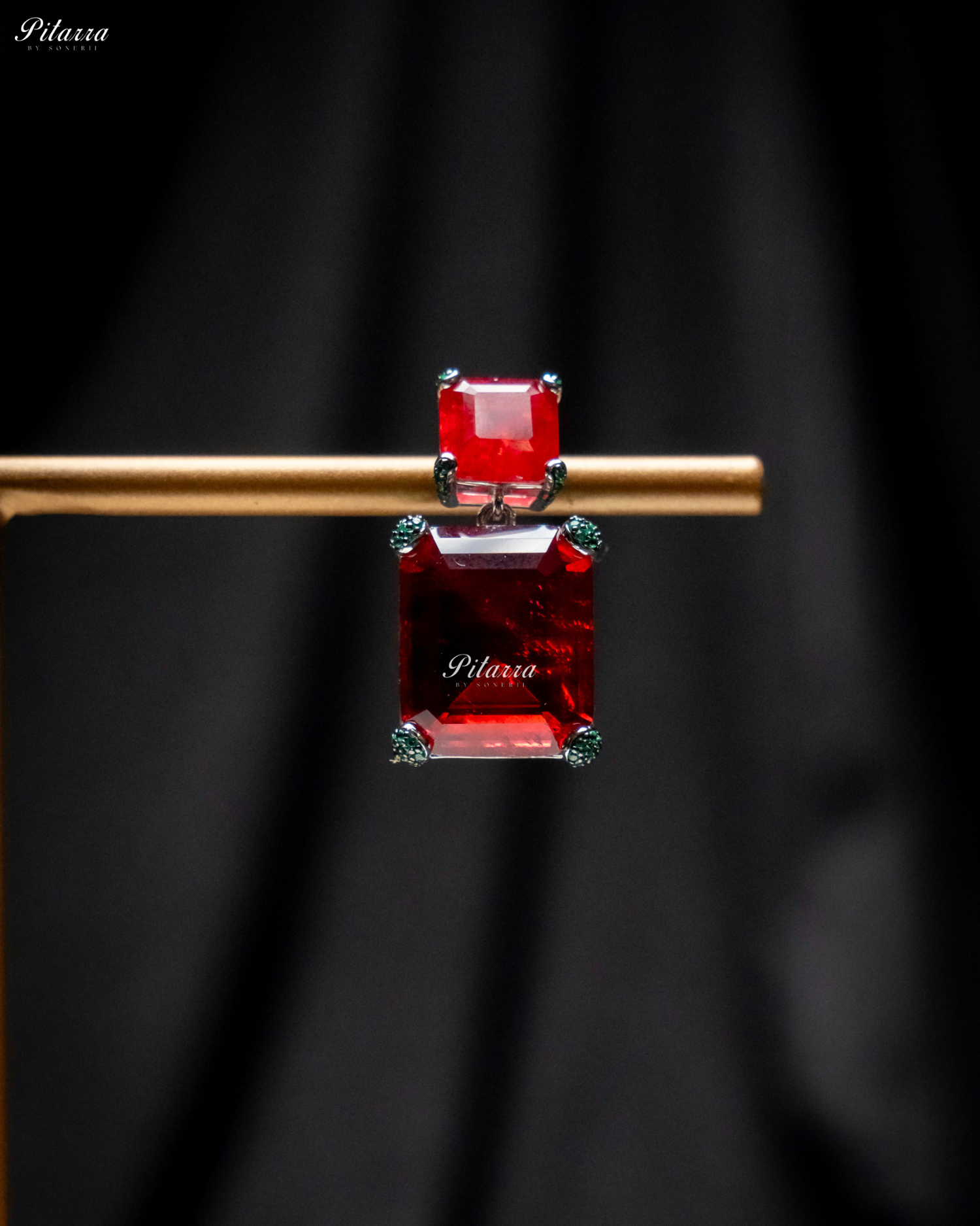 Ruby Red Stone Square 92.5 Silver Stud Earrings