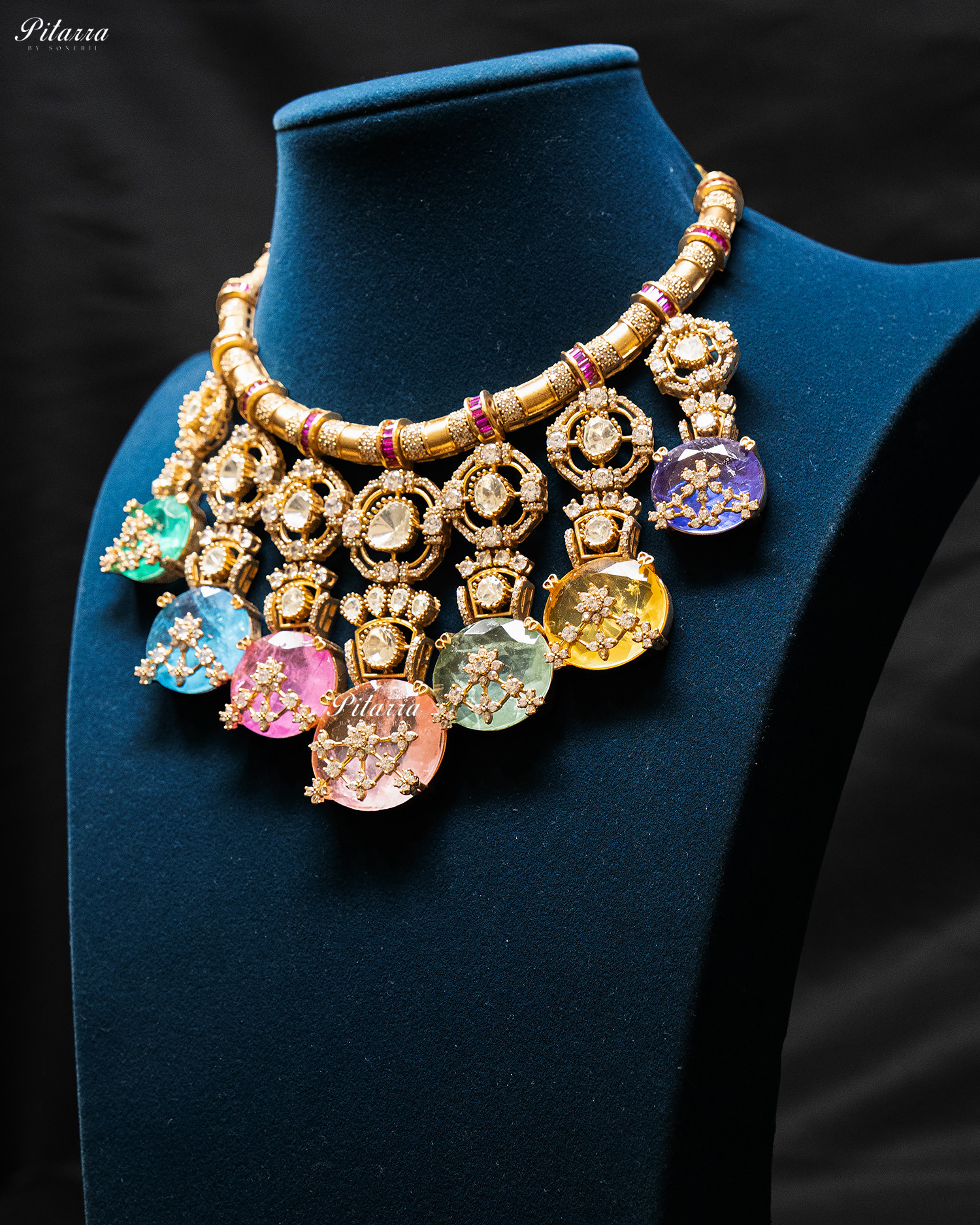 Multicolor Big Stone Victorian Polki Kundan Necklace Set