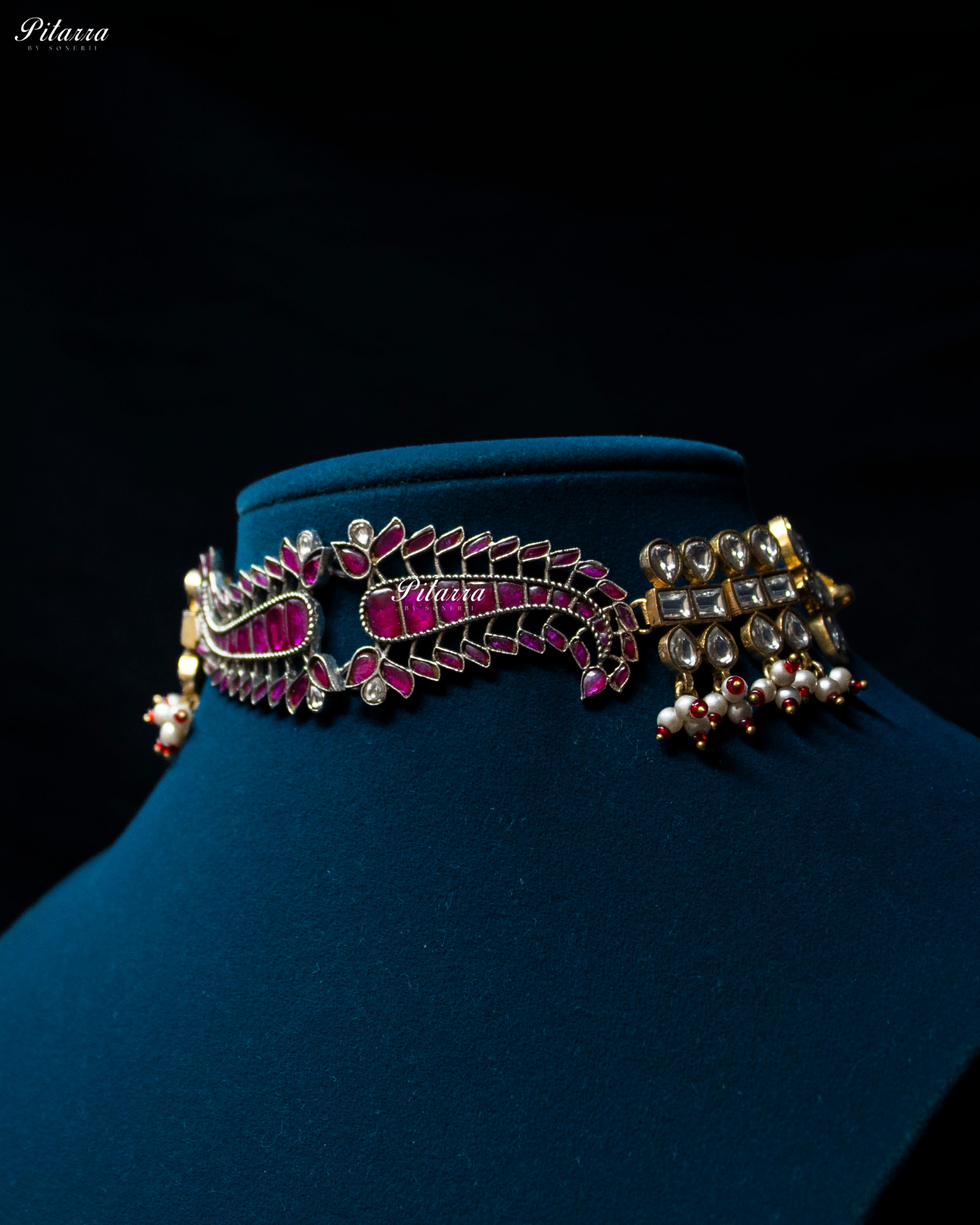 Pink Leaf Polki Kundan Choker Set